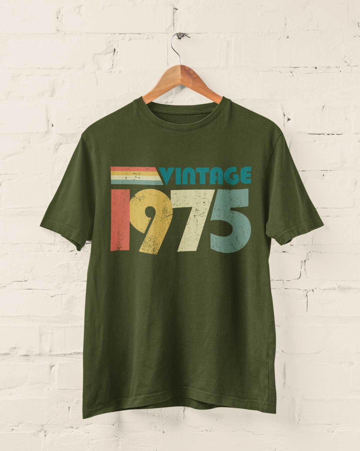 2025 Birthday PERSONALISED 50th T-Shirt with vintage 1975 design.