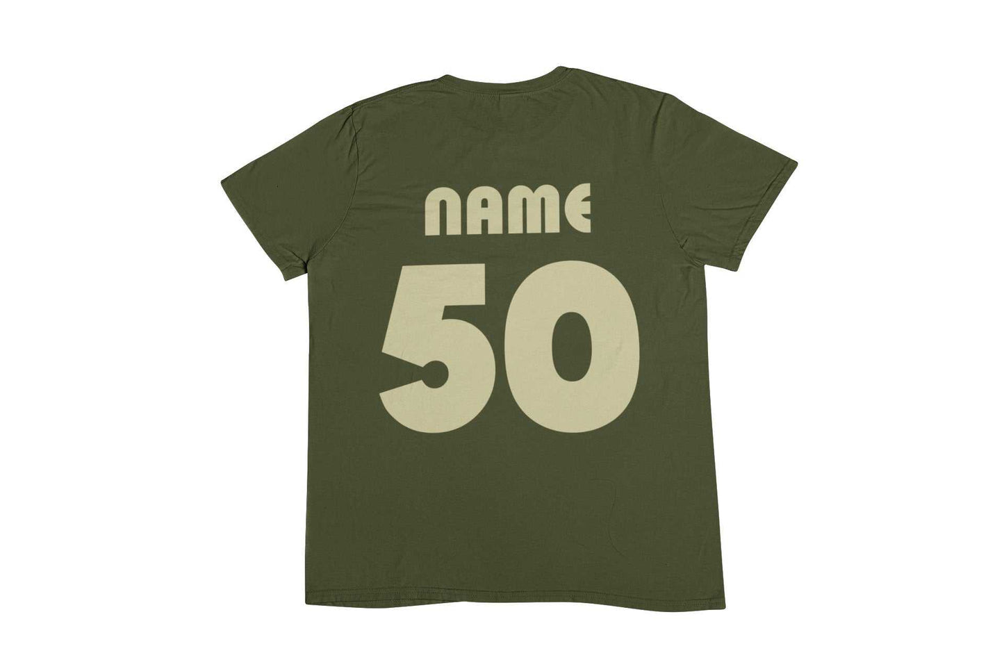 Personalised 50th birthday t-shirt with name and age on back, vintage 1975 design.