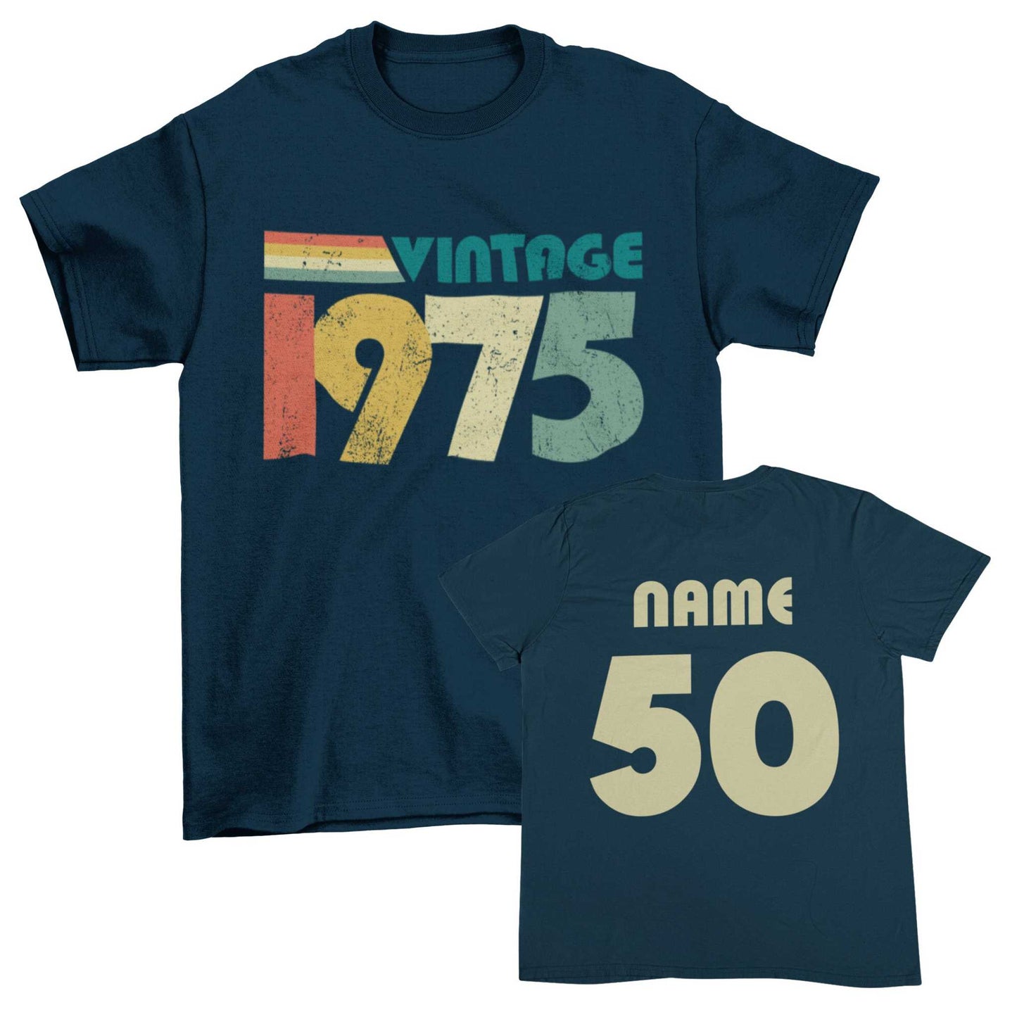 2025 Birthday personalised 50th vintage 1975 t-shirt with custom name and age.