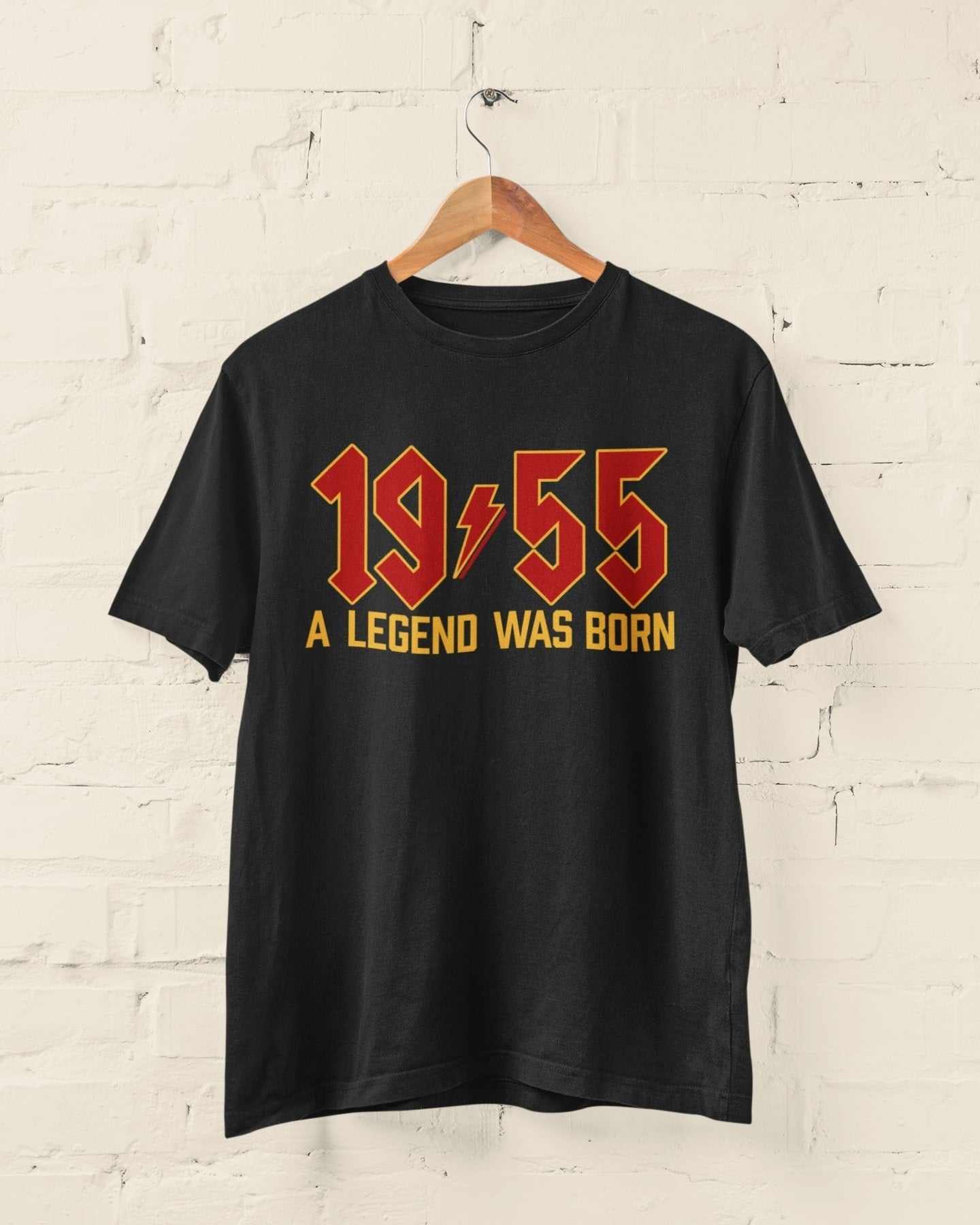 Personalised 70th birthday t-shirt with "1955 A Legend Was Born" design for 2025 celebration.