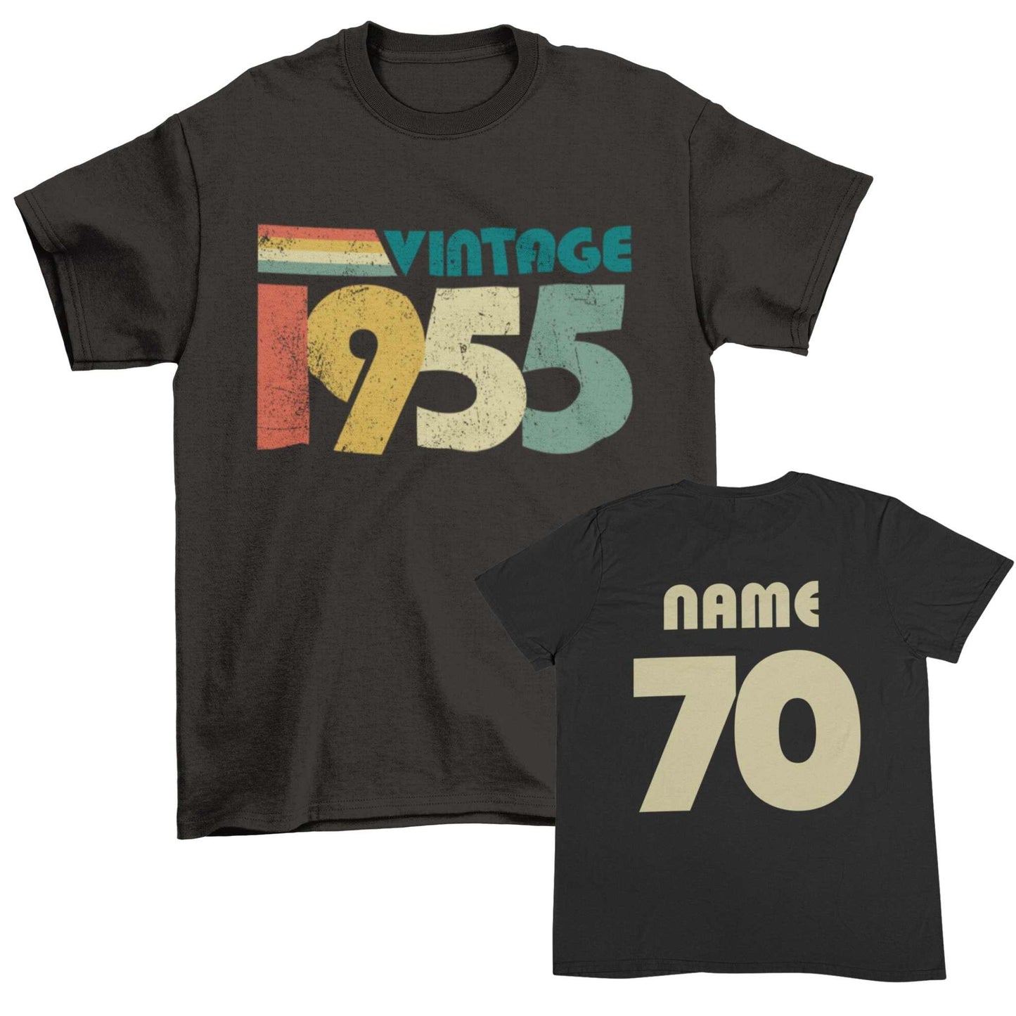 Vintage 1955 t-shirt with "A Legend Was Born" design for personalised 70th birthday in 2025.