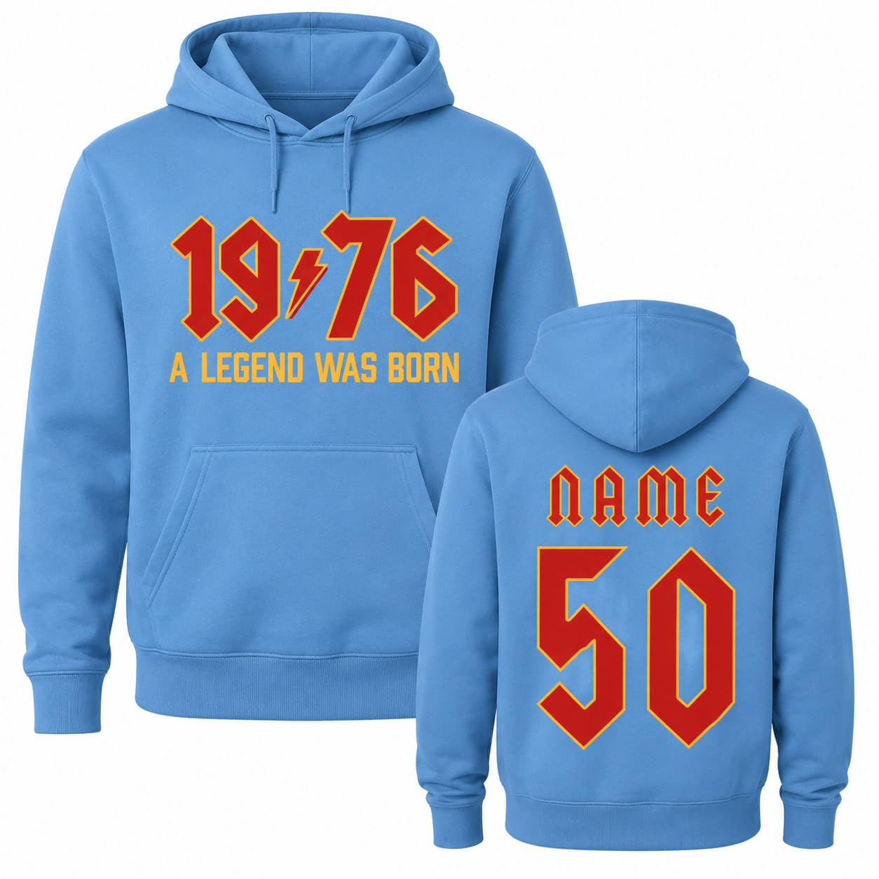 Personalised 50th Birthday Hoodie 2026 Vintage 1976 Rock Style Custom Name Back Print Unisex Birthday Gift