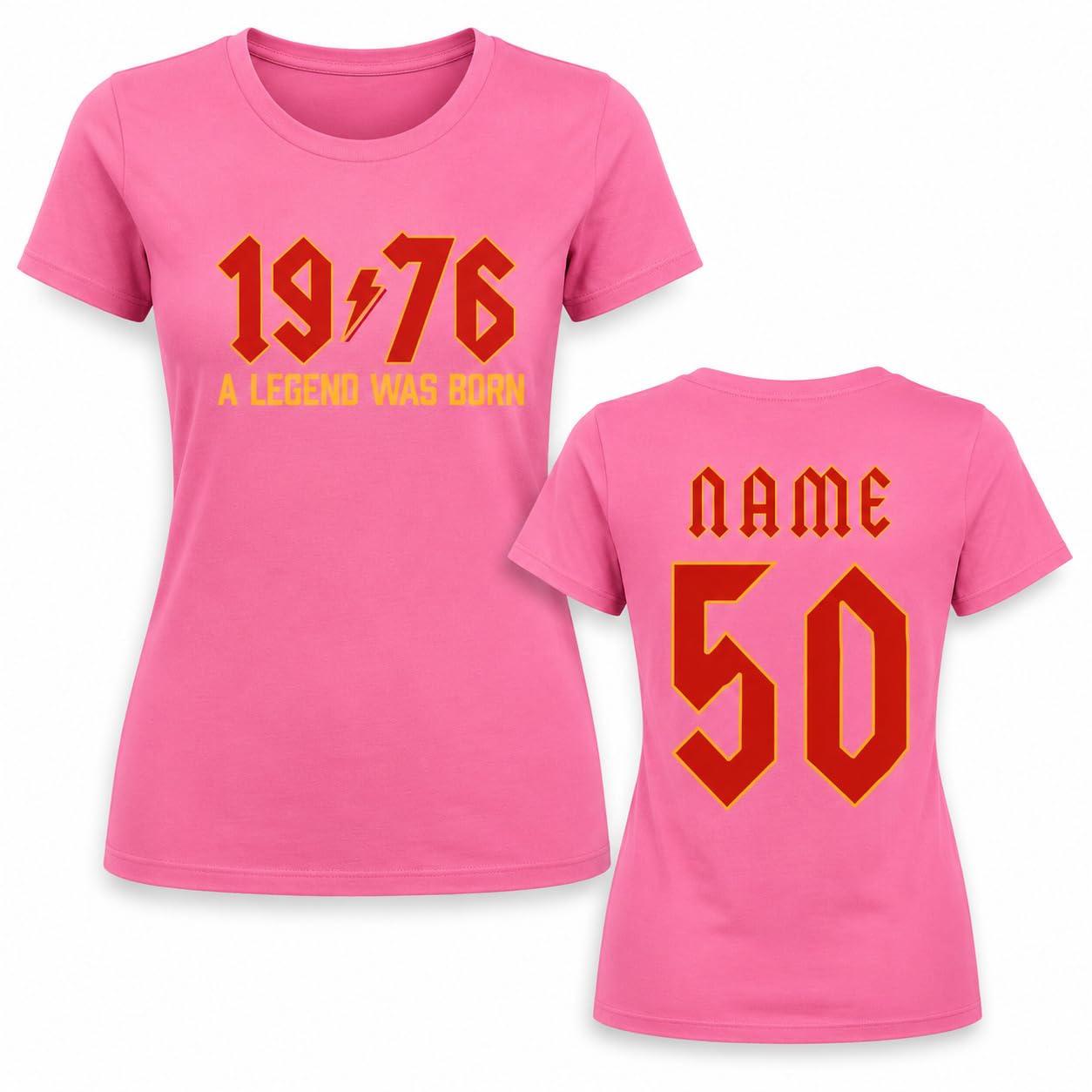 Women's Personalised 50th Birthday T-Shirt 2026 Vintage 1976 Rock Style Custom Name Back Print Ladies Gift T-Shirt - Galaxy Tees