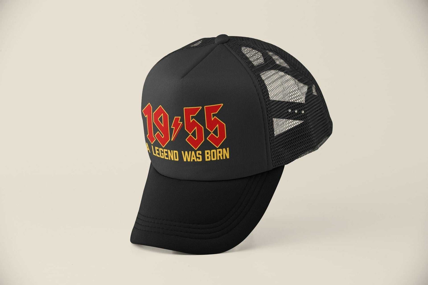 70th Birthday Gifts 2025 Trucker Cap with "1955 A Legend Was Born" in Retro Rock Font