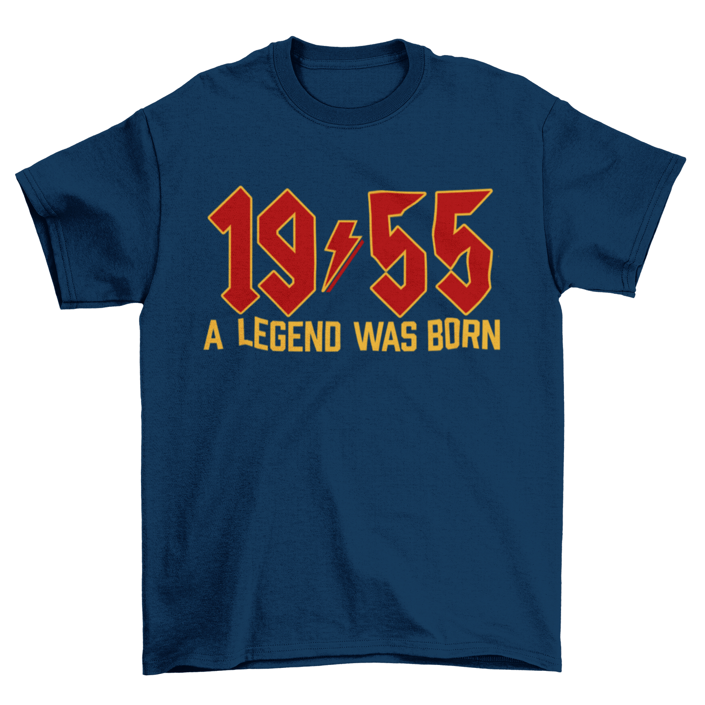 70th birthday t-shirt with "1955 A Legend Was Born" in retro heavy metal font.