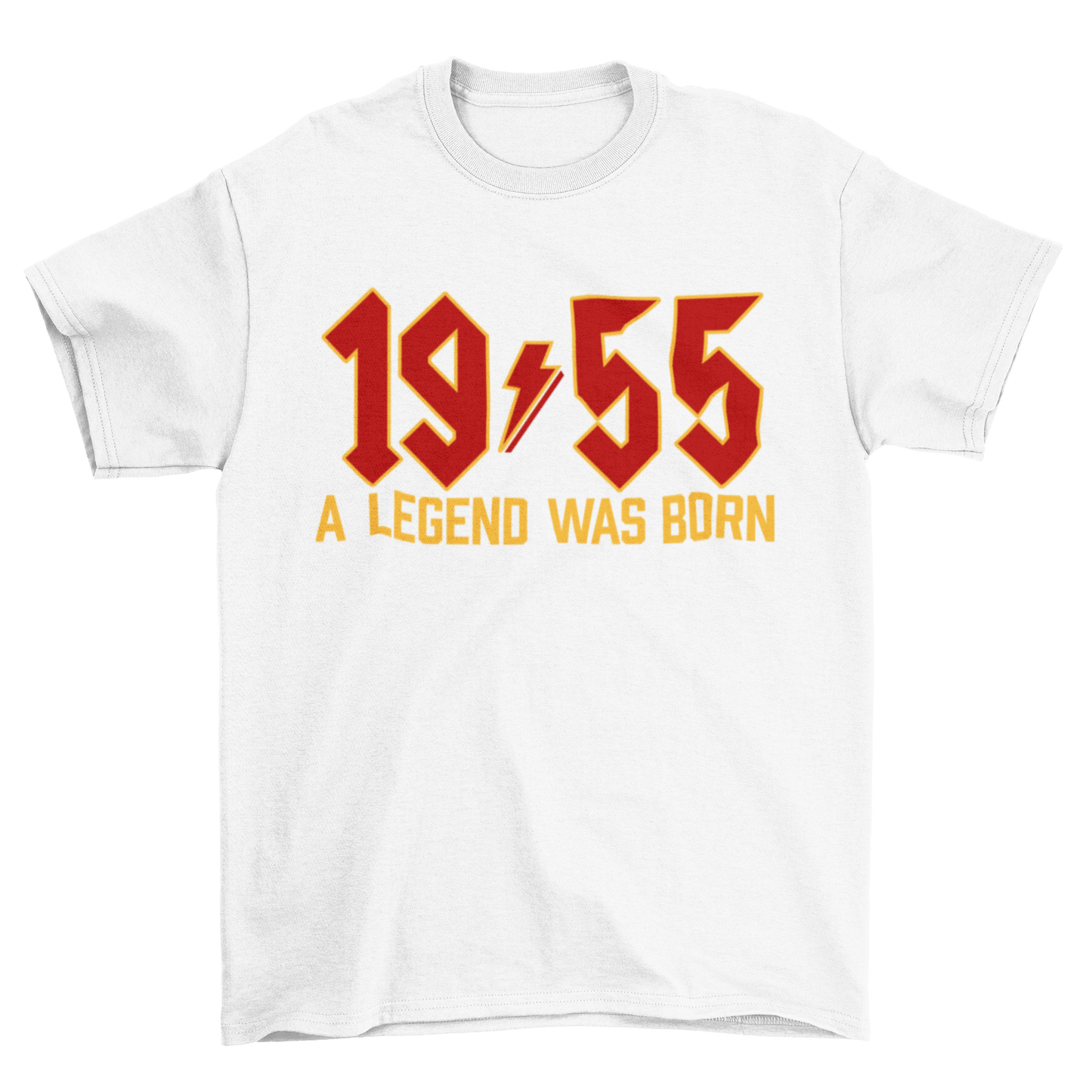 70th birthday t-shirt with "1955 A Legend Was Born" in retro heavy metal font.