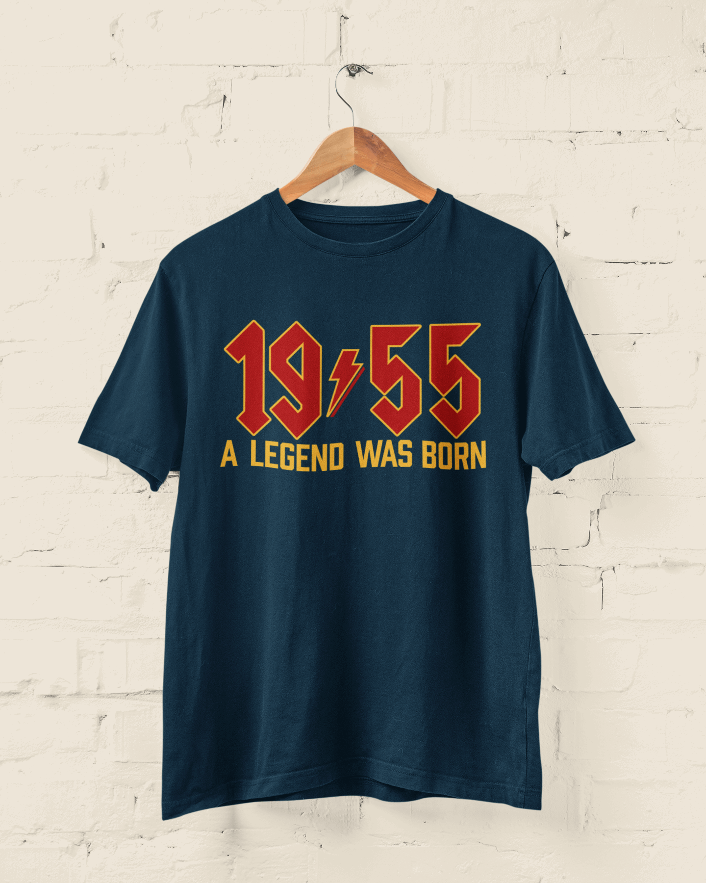 70th birthday t-shirt with "1955 A Legend Was Born" in retro heavy metal font.