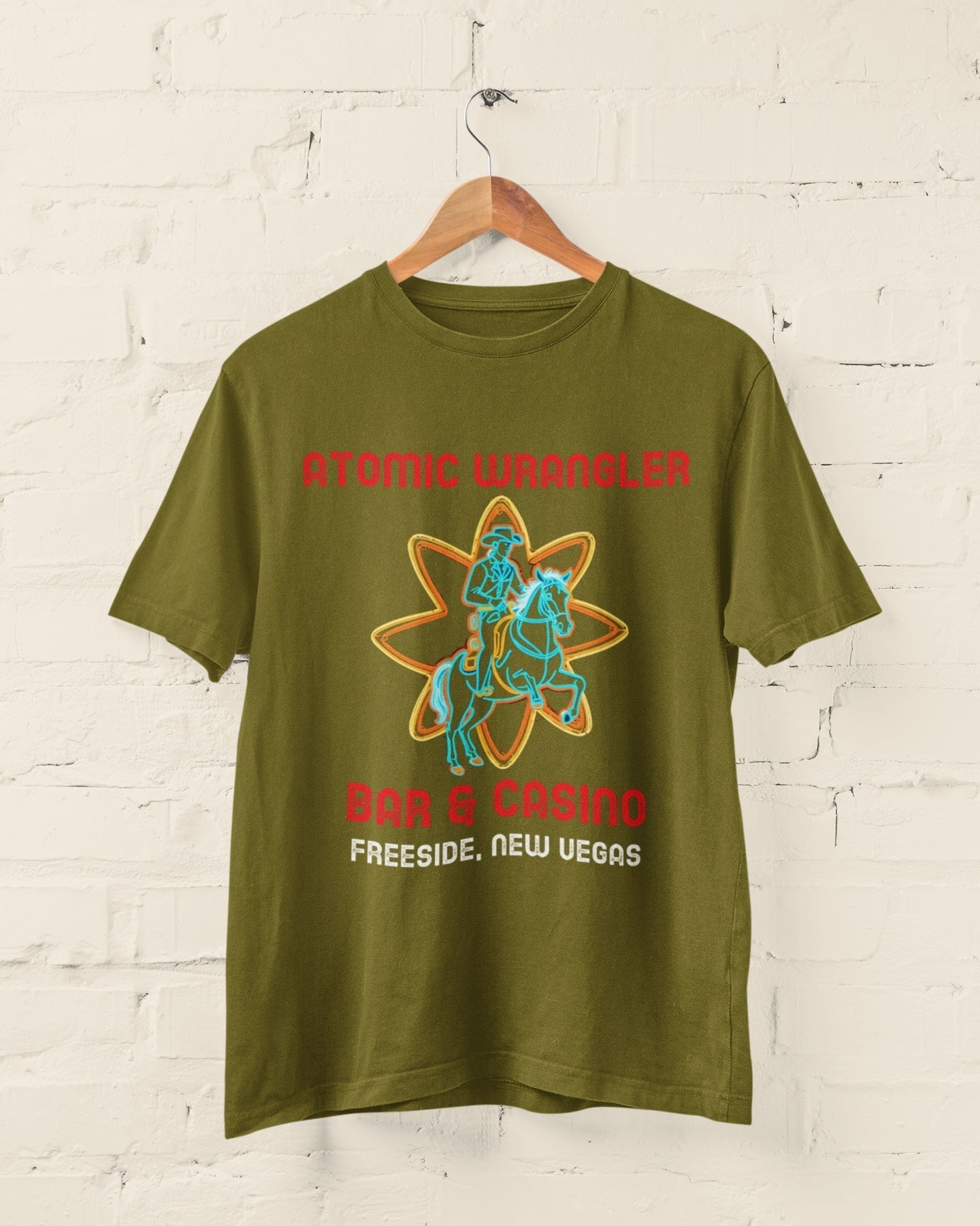 Atomic Wrangler Bar and Casino T Shirt Freeside New Vegas TV Gamer GamGalaxy Tees