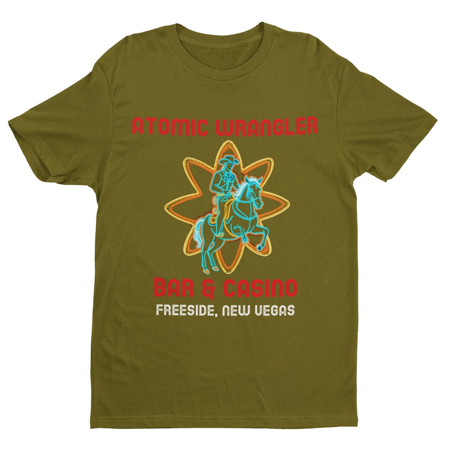Atomic Wrangler Bar and Casino T Shirt Freeside New Vegas TV Gamer GamGalaxy Tees