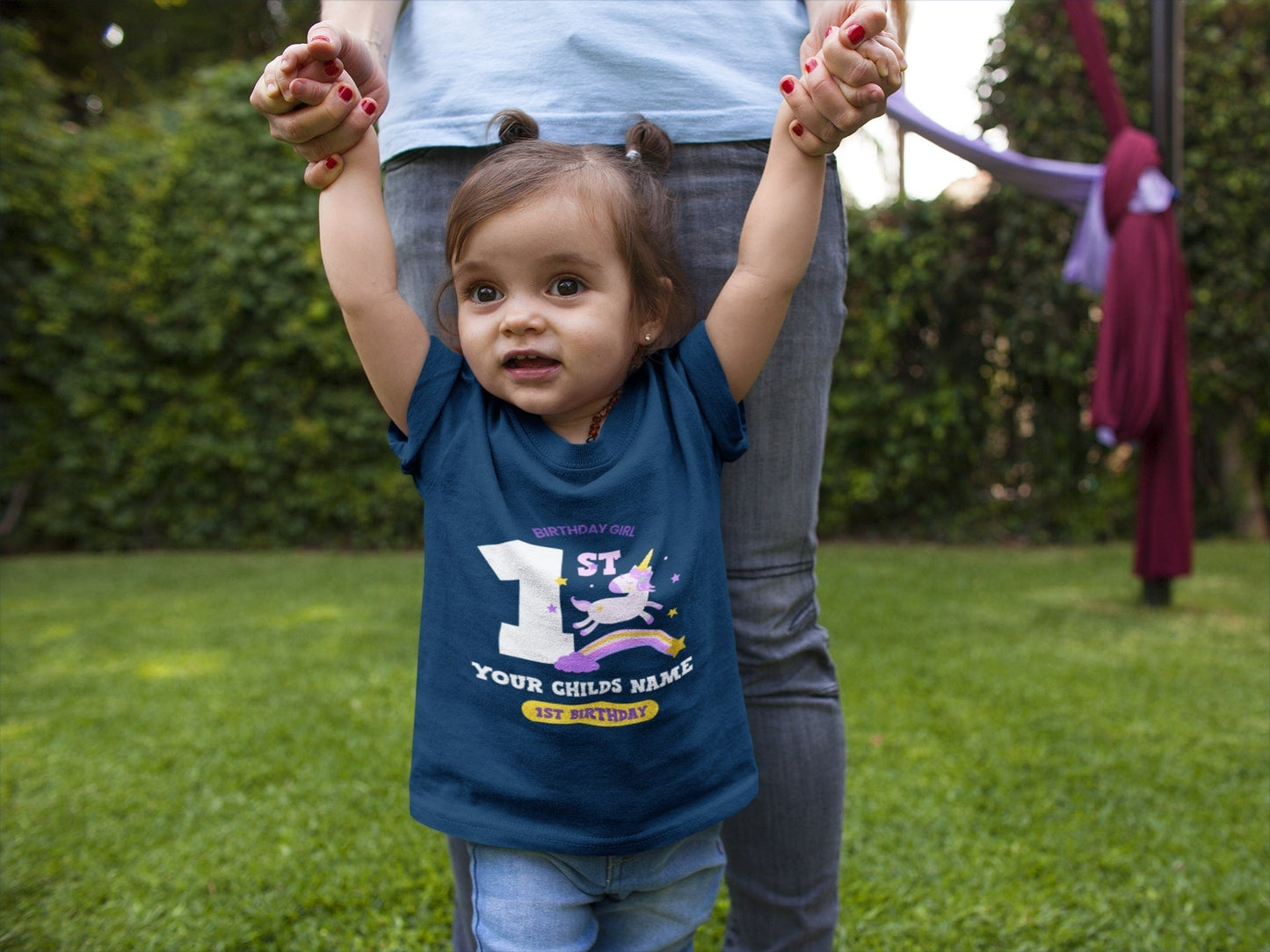 Baby Girls Personalised 1st Birthday Cute Unicorn T Shirt with Name PrGalaxy Tees