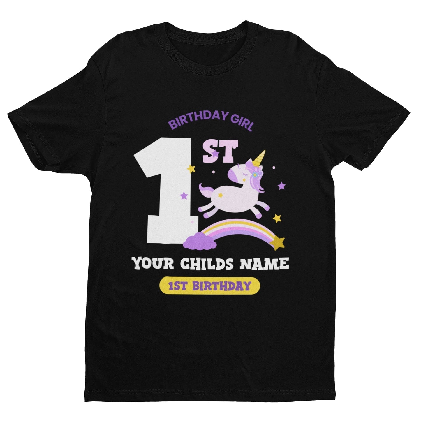 Baby Girls Personalised 1st Birthday Cute Unicorn T Shirt with Name PrGalaxy Tees