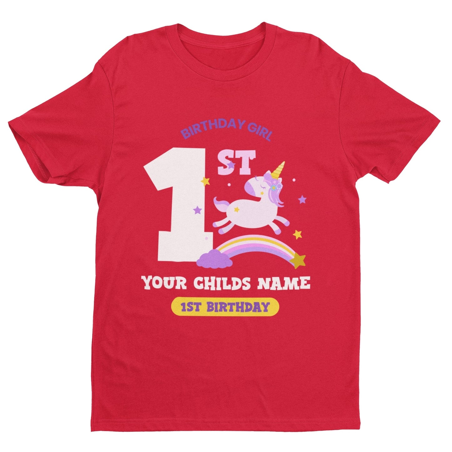 Baby Girls Personalised 1st Birthday Cute Unicorn T Shirt with Name PrGalaxy Tees
