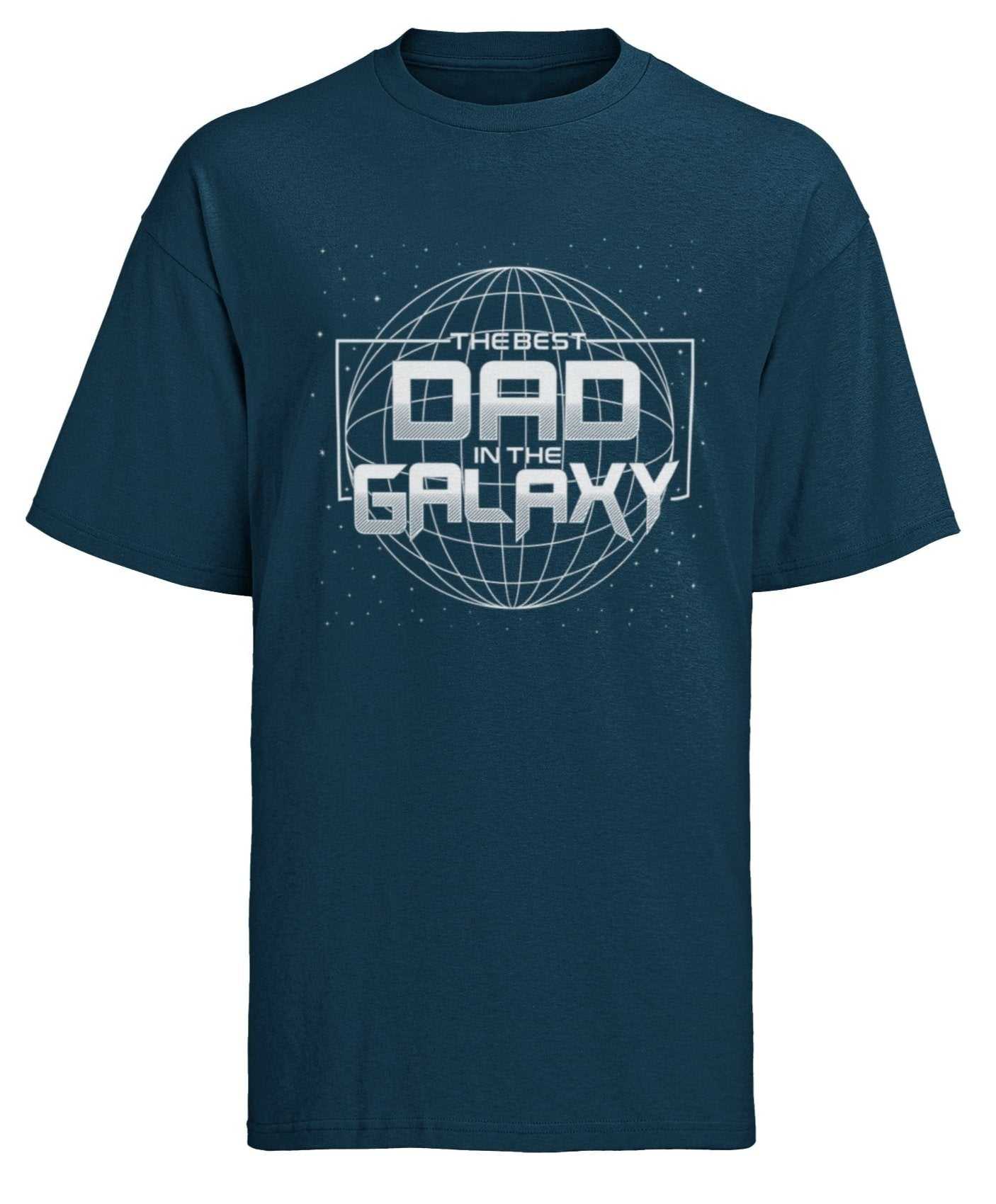 Best Dad in the Galaxy T-shirt for Father's Day or Christmas gift, featuring bold design on a comfortable navy blue fabric.