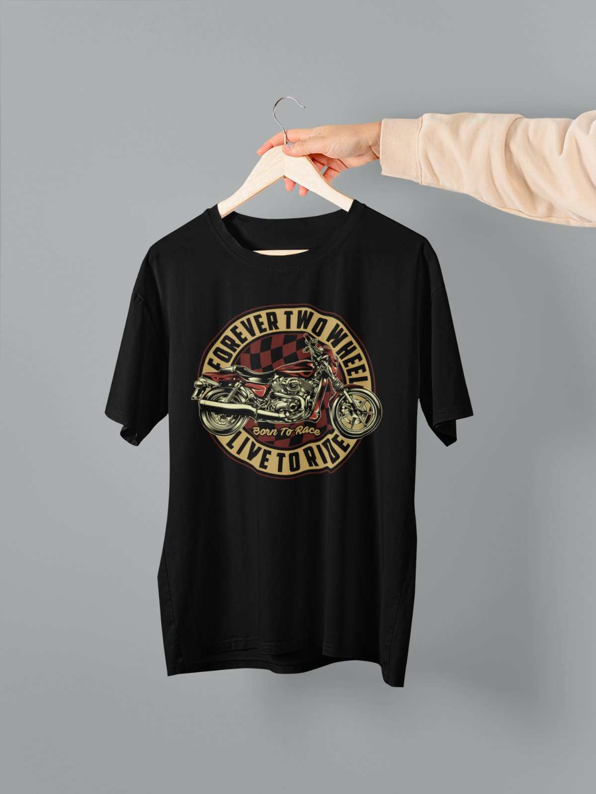 Biker T Shirt Forever Two Wheels Live To Ride Born To Rave Motorcycle Galaxy Tees