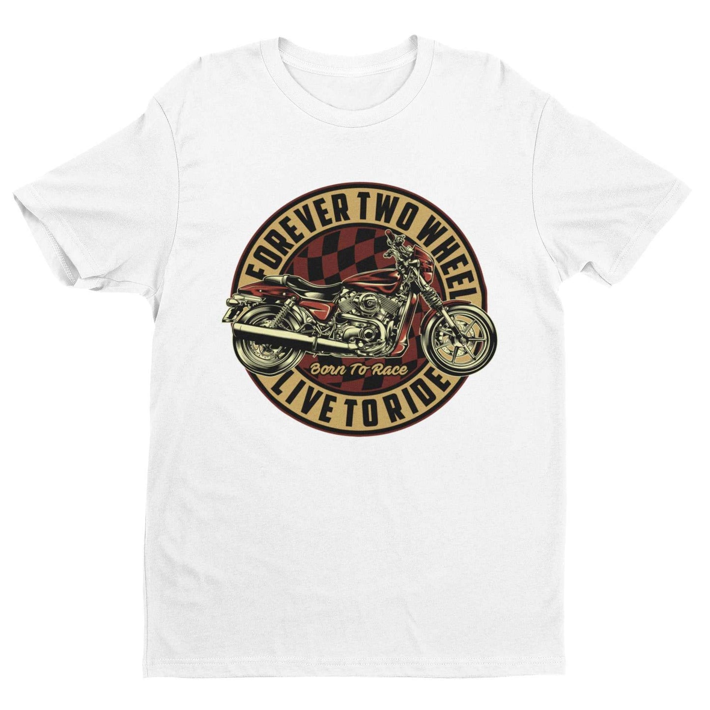 Biker T Shirt Forever Two Wheels Live To Ride Born To Rave Motorcycle Galaxy Tees