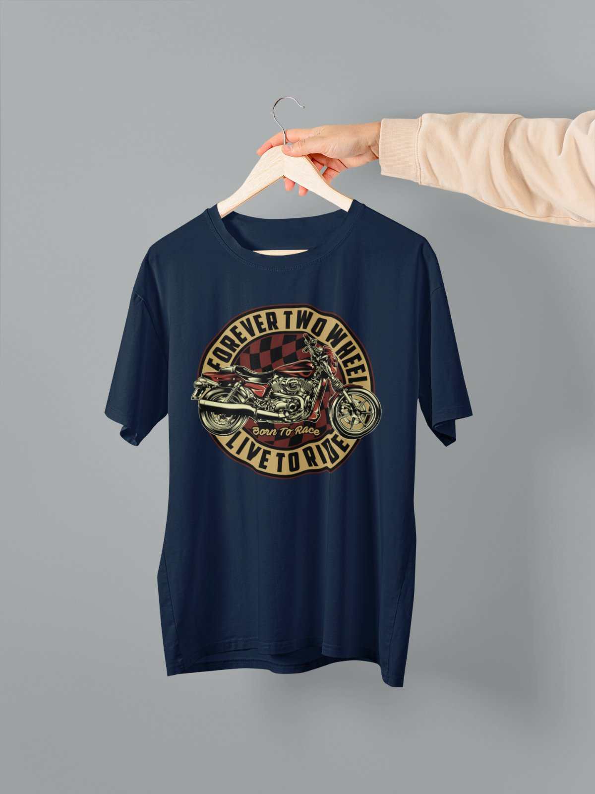 Biker T Shirt Forever Two Wheels Live To Ride Born To Rave Motorcycle Galaxy Tees
