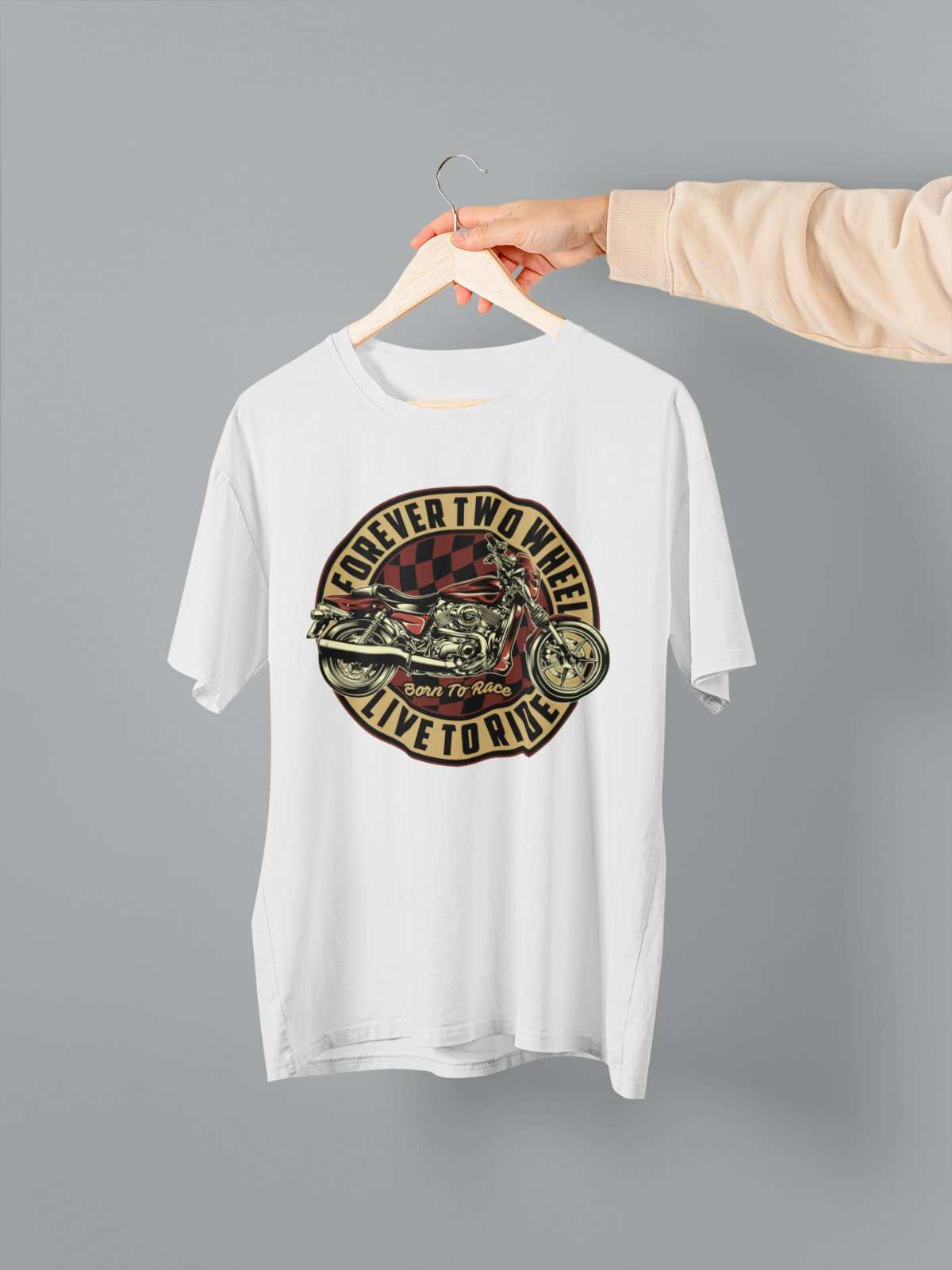 Biker T Shirt Forever Two Wheels Live To Ride Born To Rave Motorcycle Galaxy Tees
