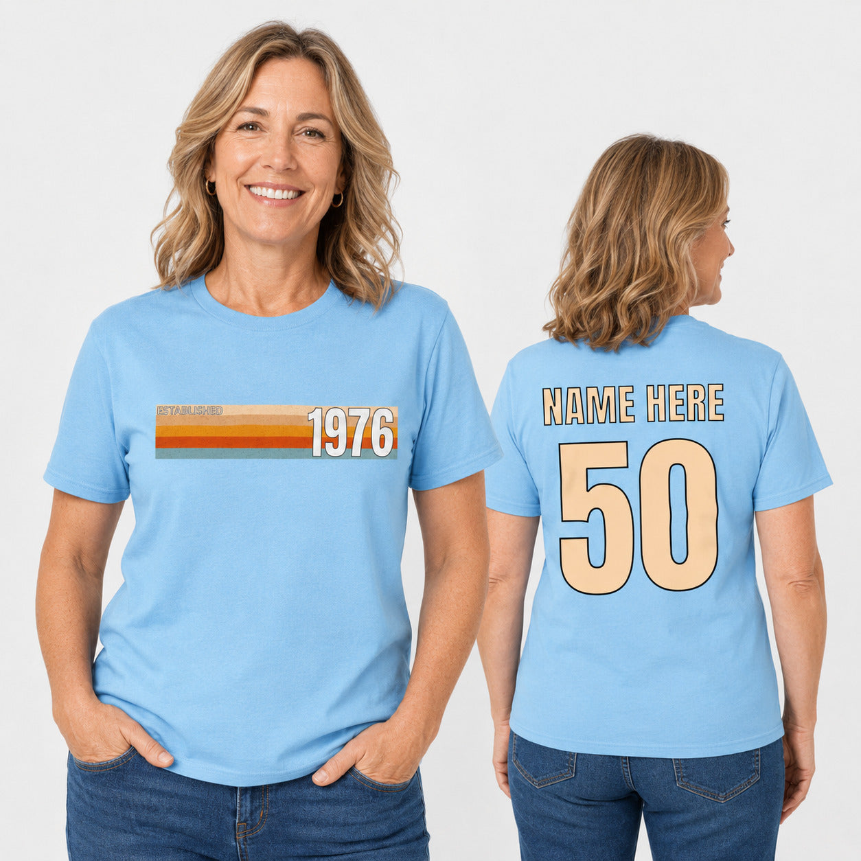 Personalised Established 1976 T-Shirt, 50th Birthday Gift with Name Back Print