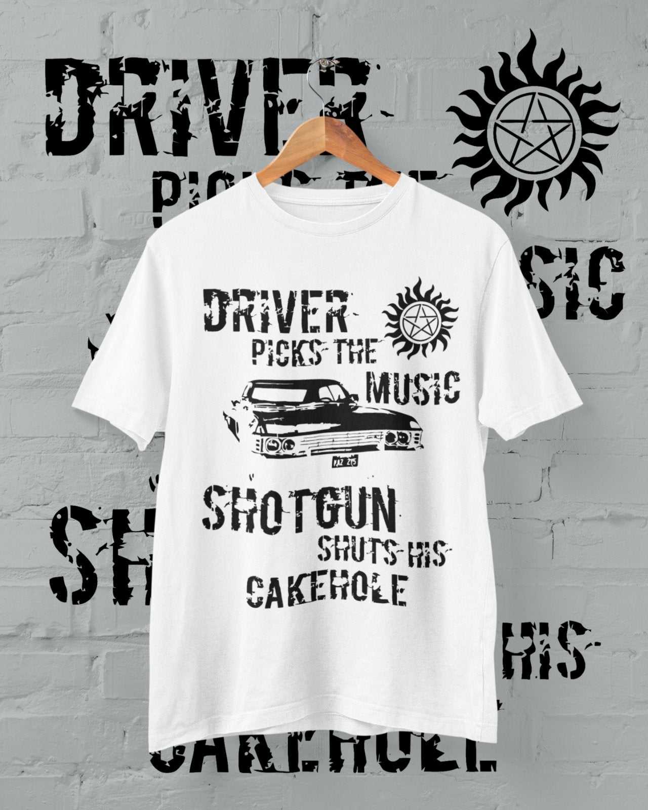 Driver Picks The Music Shotgun Shuts Cakehole T Shirt Supernatural WinGalaxy Tees