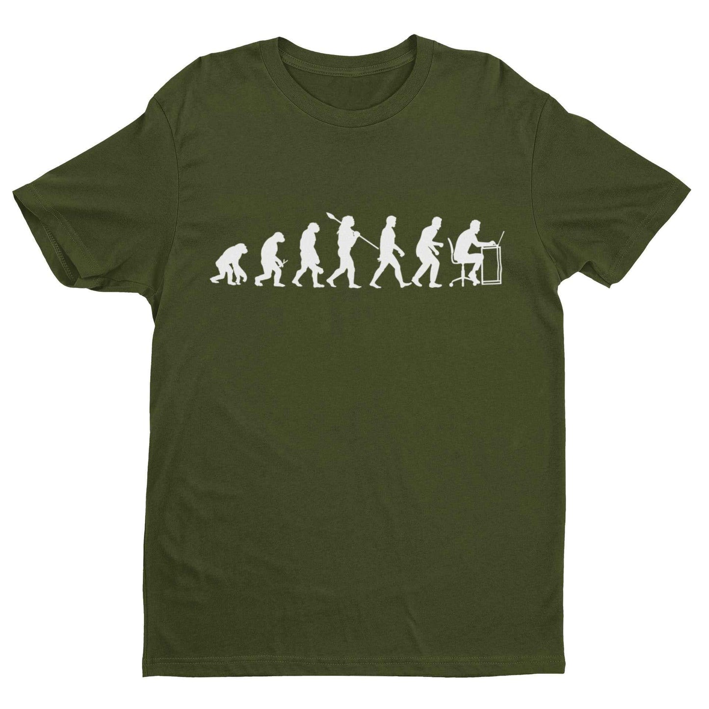 EVOLUTION OF OFFICE WORKER Funny T Shirt Ape To Man sitting at computeGalaxy Tees