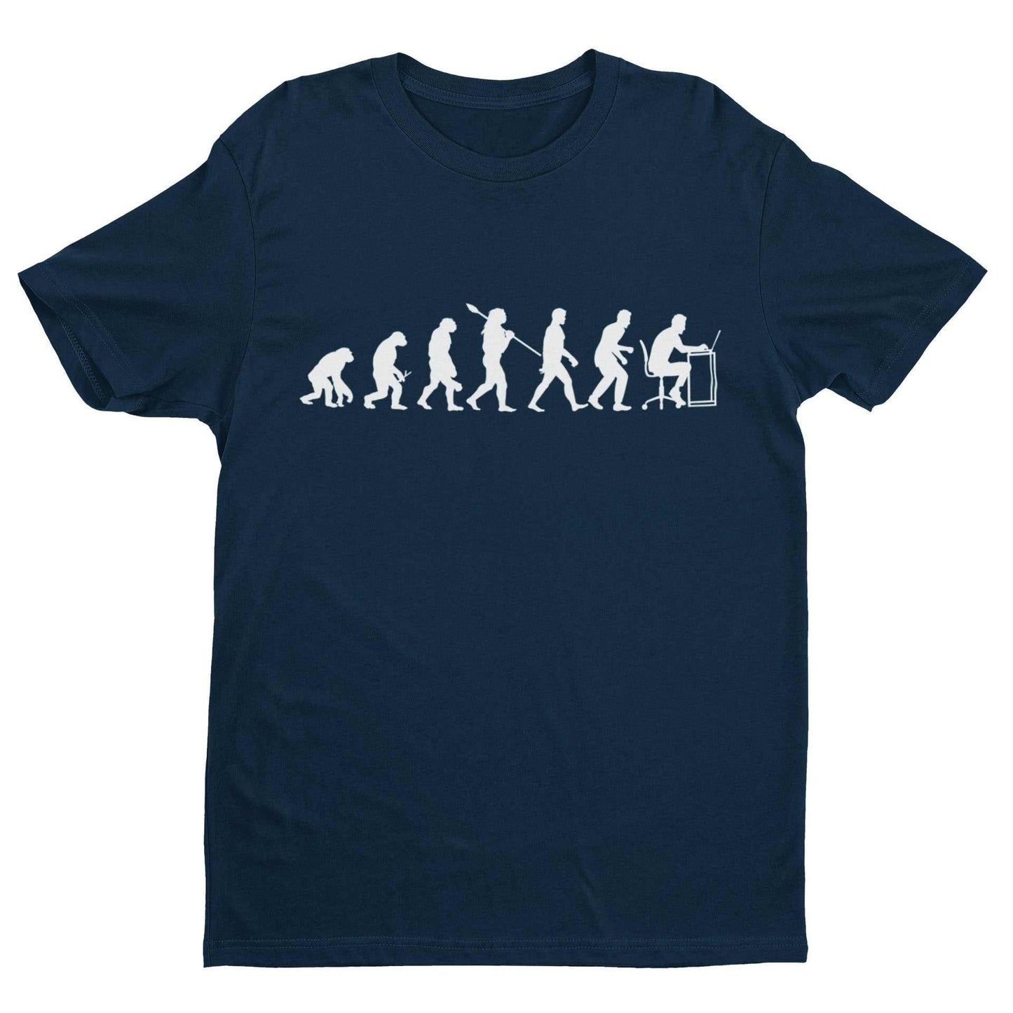 EVOLUTION OF OFFICE WORKER Funny T Shirt Ape To Man sitting at computeGalaxy Tees