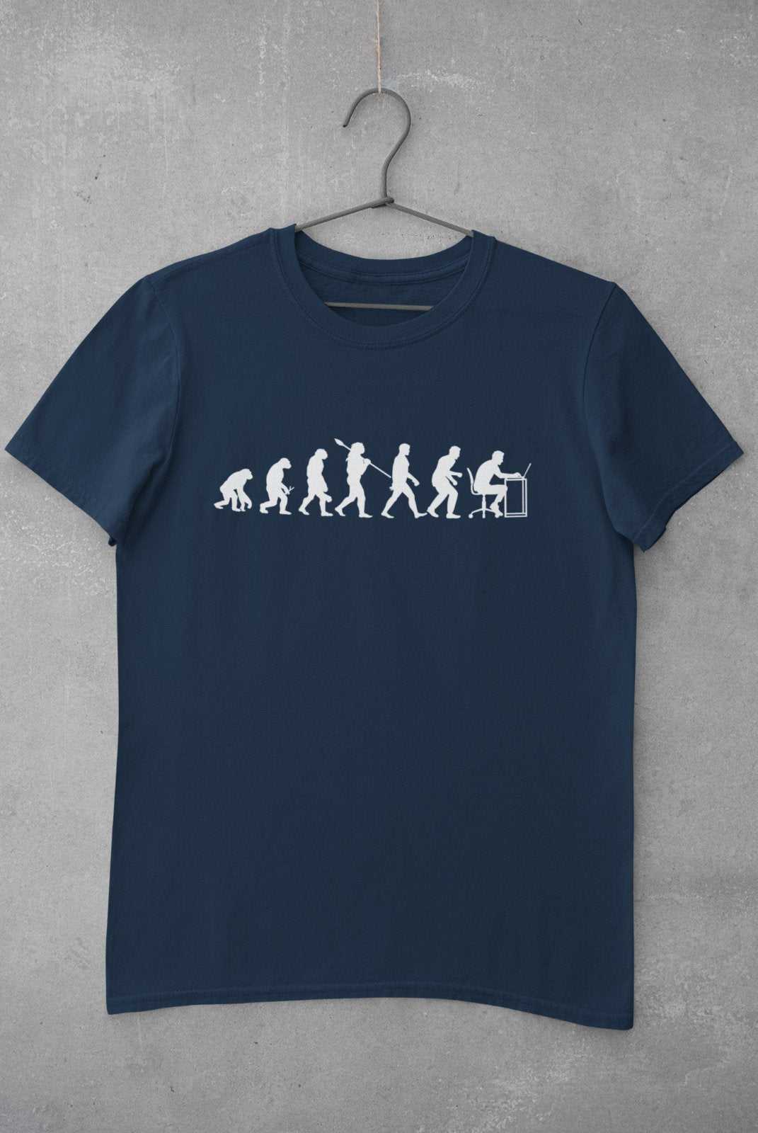 EVOLUTION OF OFFICE WORKER Funny T Shirt Ape To Man sitting at computeGalaxy Tees