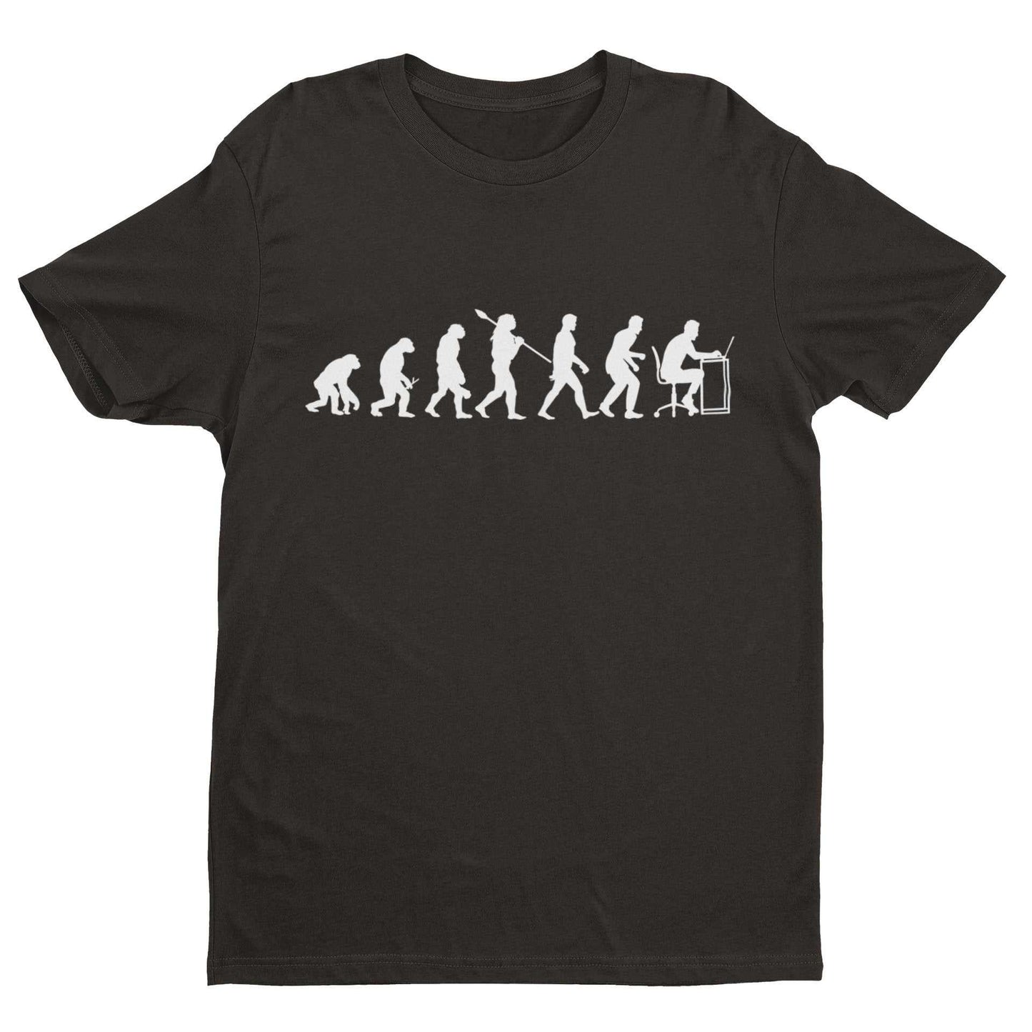 EVOLUTION OF OFFICE WORKER Funny T Shirt Ape To Man sitting at computeGalaxy Tees