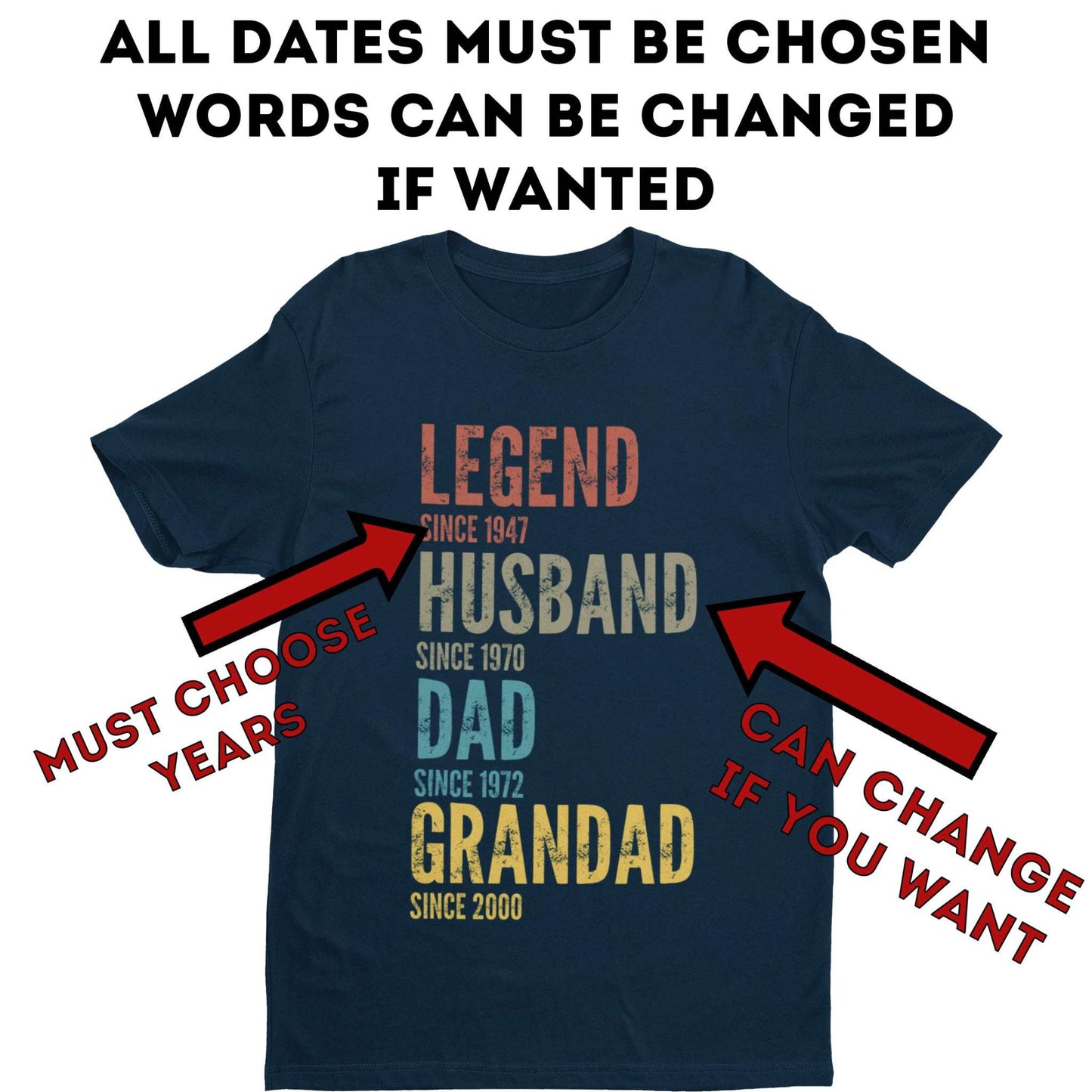 Customisable Personalised Grandad, Dad, Husband, Legend T-Shirt Gift