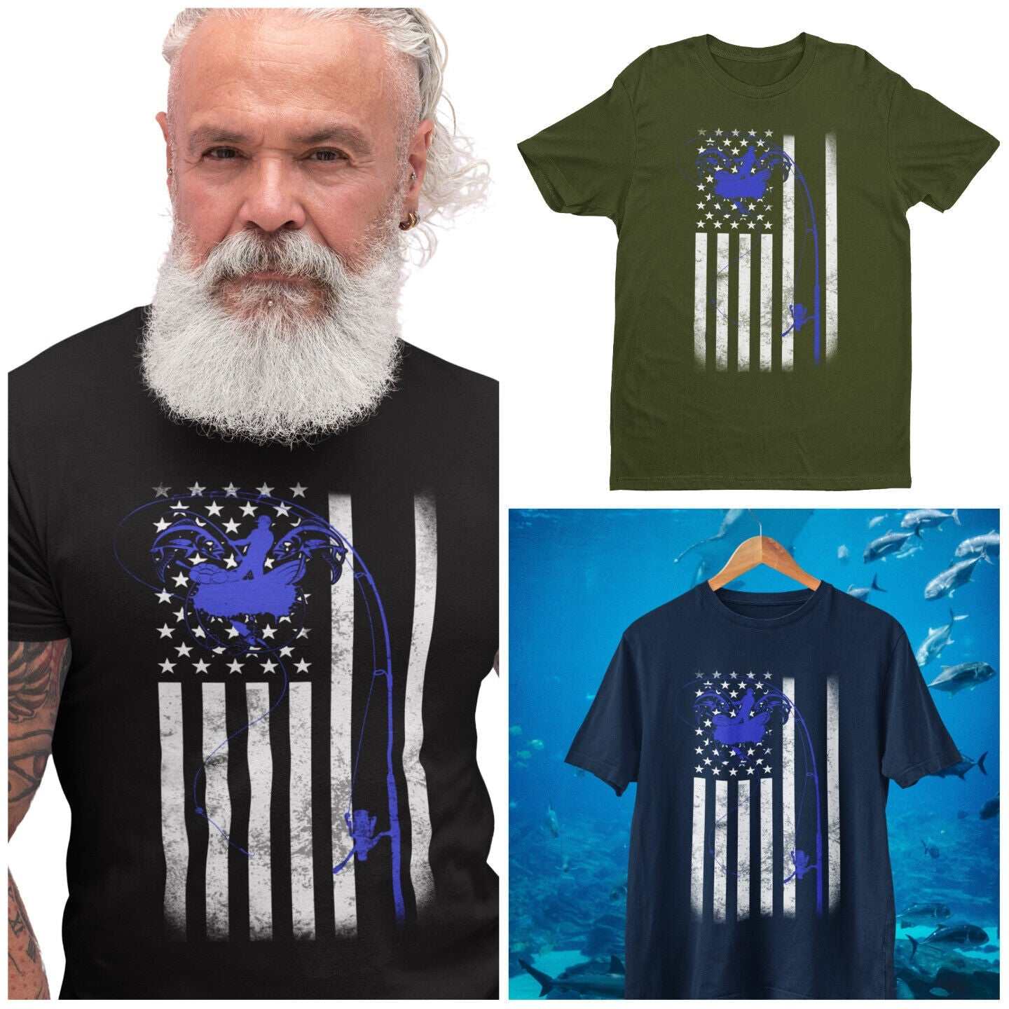 Fishing T Shirt American Flag USA Rod and Reel Design Gift For FishermGalaxy Tees