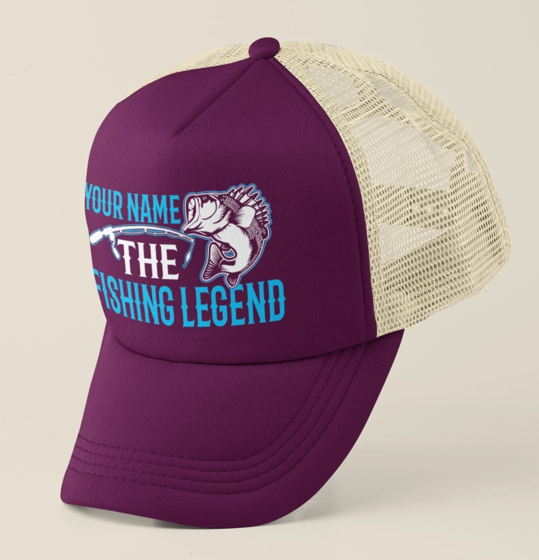 Novelty Personalised Fishing Baseball Trucker Cap ANY NAME The Fishing Legend