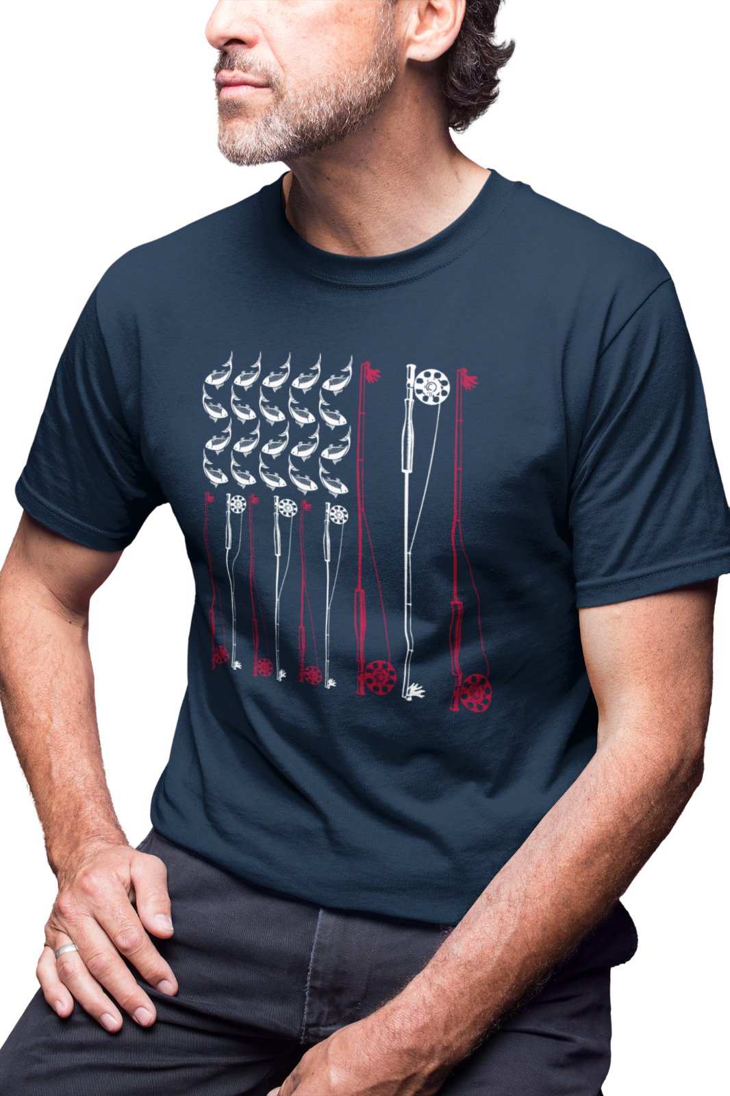 Fly Fishing T Shirt American Flag USA Rod and Reel Design Gift For FisGalaxy Tees