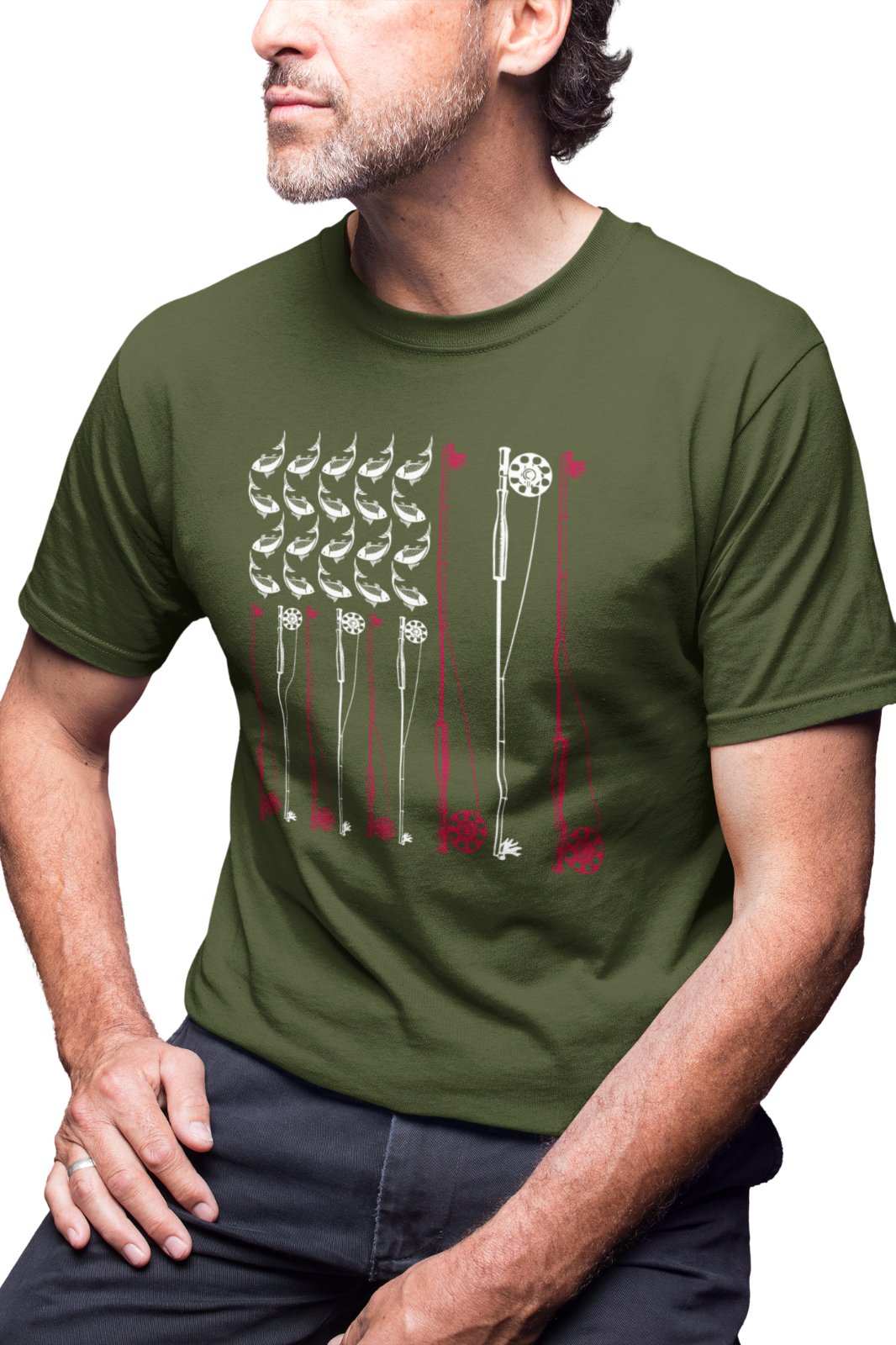Fly Fishing T Shirt American Flag USA Rod and Reel Design Gift For FisGalaxy Tees