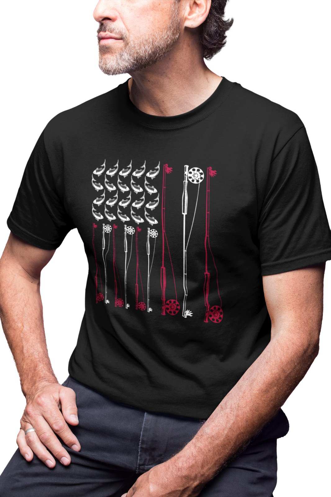 Fly Fishing T Shirt American Flag USA Rod and Reel Design Gift For FisGalaxy Tees