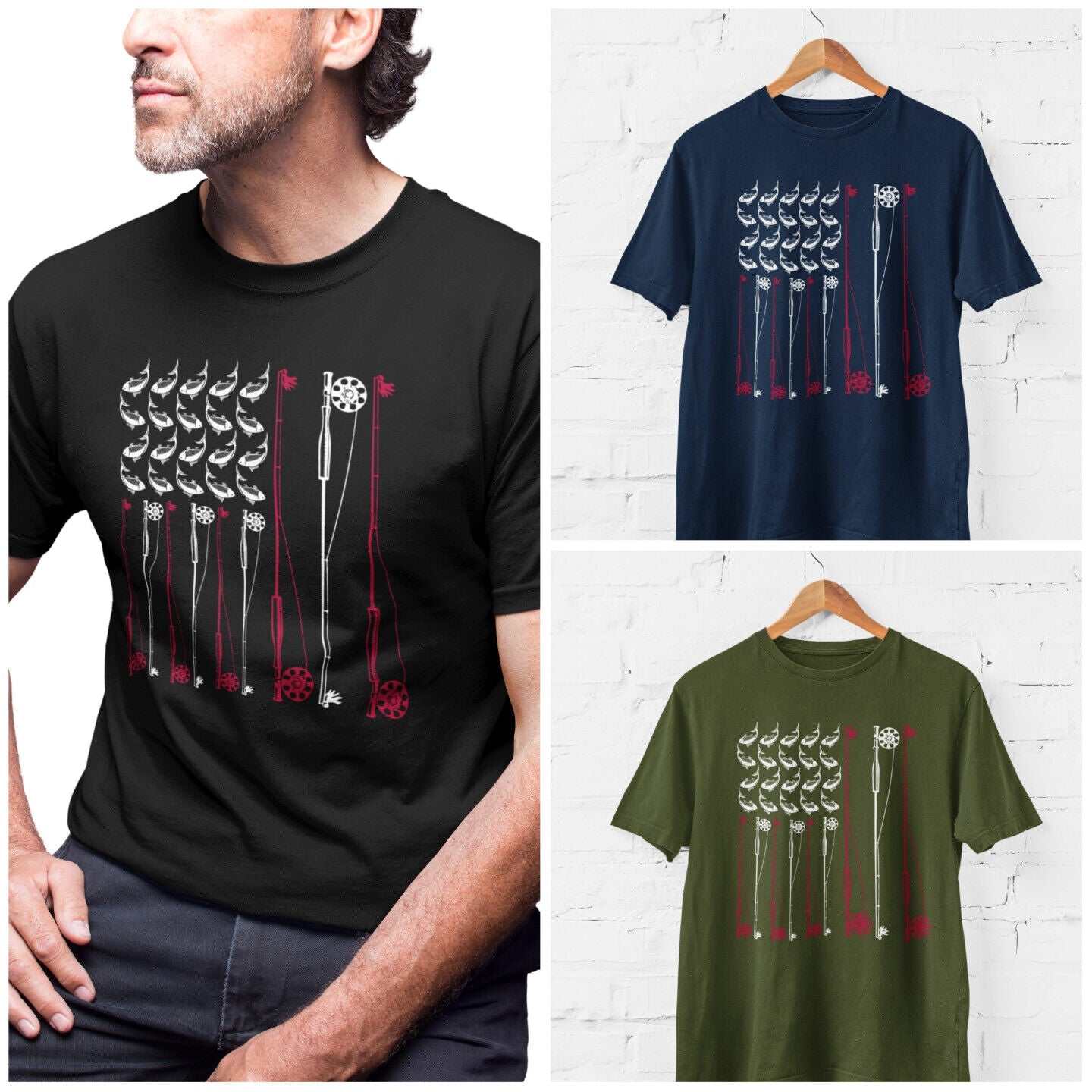 Fly Fishing T Shirt American Flag USA Rod and Reel Design Gift For FisGalaxy Tees