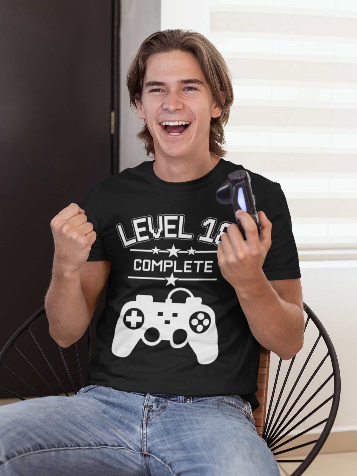 Funny 18th Birthday T Shirt Level 18 Complete Gamer Themed Gift Idea GGalaxy Tees