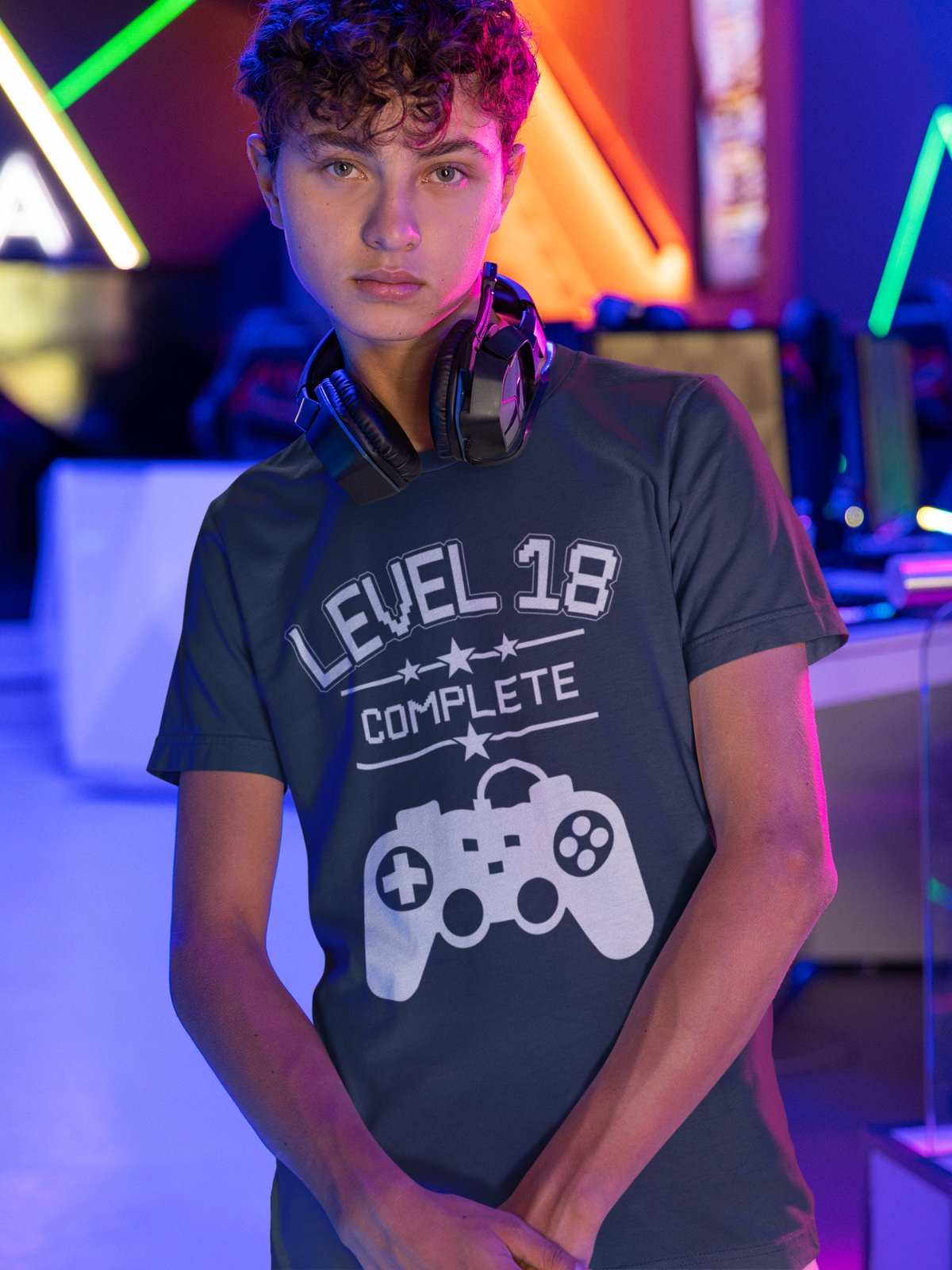 Funny 18th Birthday T Shirt Level 18 Complete Gamer Themed Gift Idea GGalaxy Tees