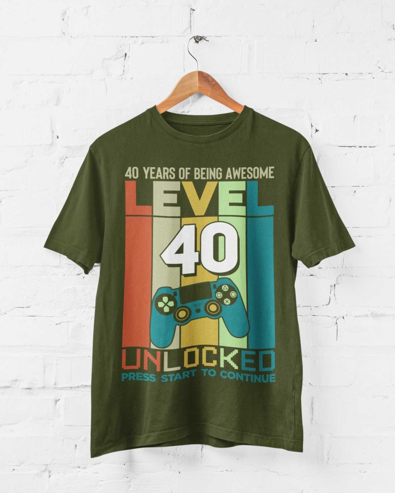 Funny 40th Birthday T Shirt Level 40 Unlocked Gaming Theme Gamer Gift Galaxy Tees