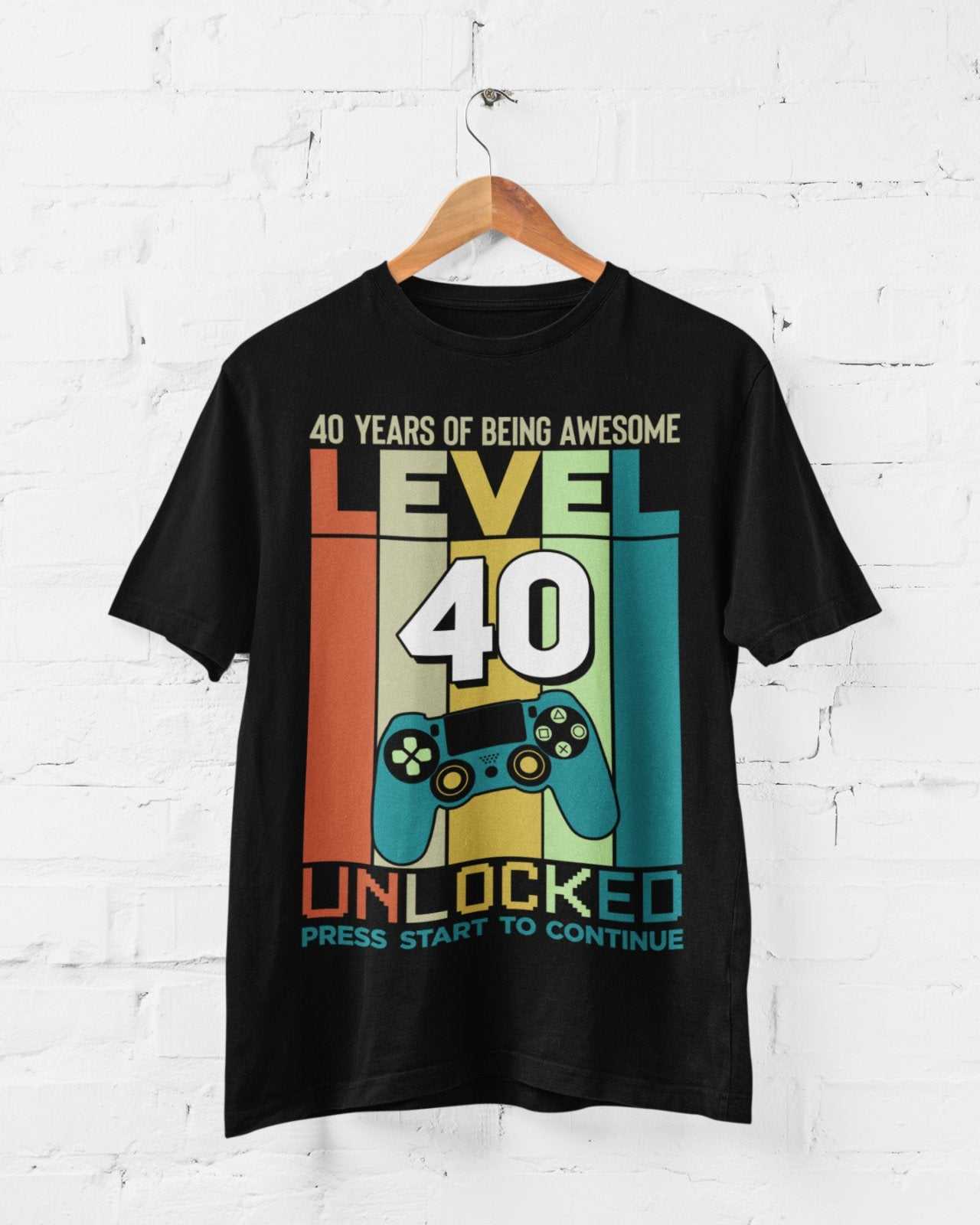 Funny 40th Birthday T Shirt Level 40 Unlocked Gaming Theme Gamer Gift Galaxy Tees