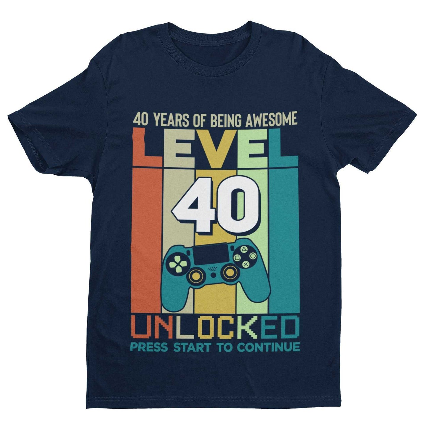 Funny 40th Birthday T Shirt Level 40 Unlocked Gaming Theme Gamer Gift Galaxy Tees