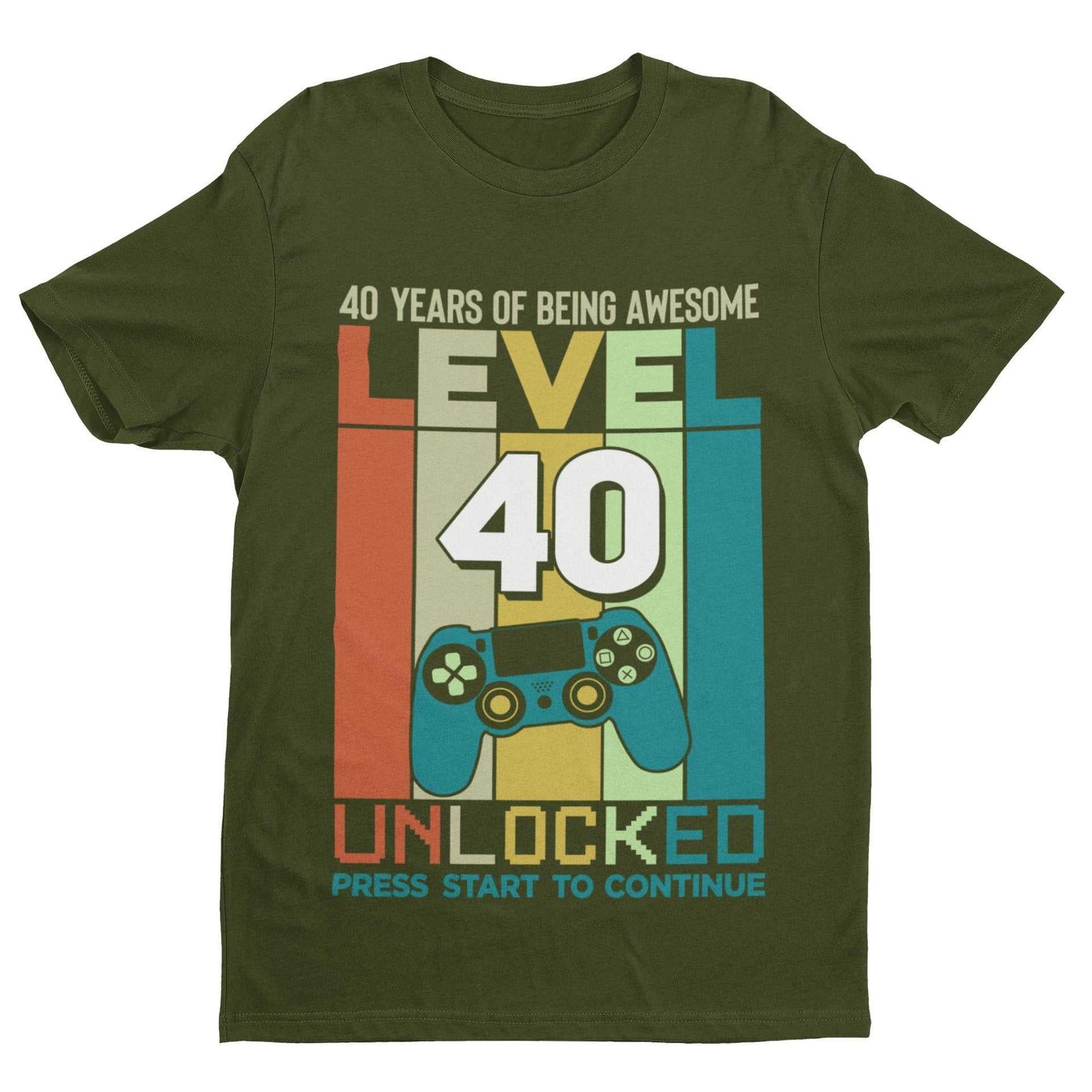 Funny 40th Birthday T Shirt Level 40 Unlocked Gaming Theme Gamer Gift Galaxy Tees