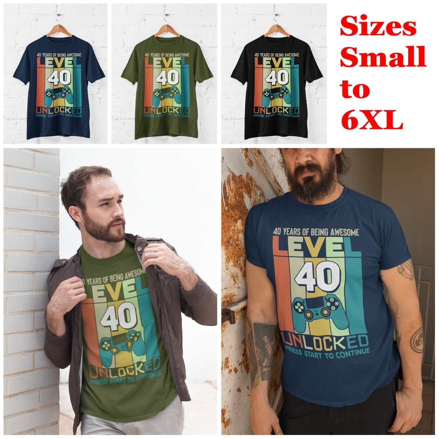 Funny 40th Birthday T Shirt Level 40 Unlocked Gaming Theme Gamer Gift Galaxy Tees