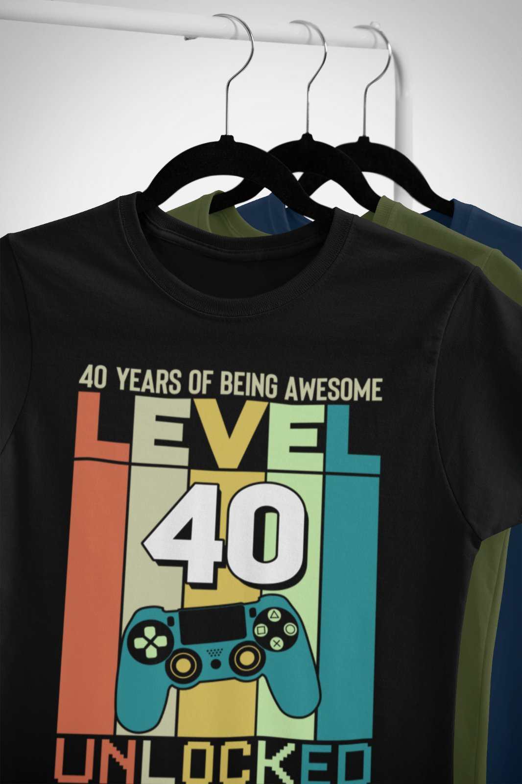 Funny 40th Birthday T Shirt Level 40 Unlocked Gaming Theme Gamer Gift Galaxy Tees