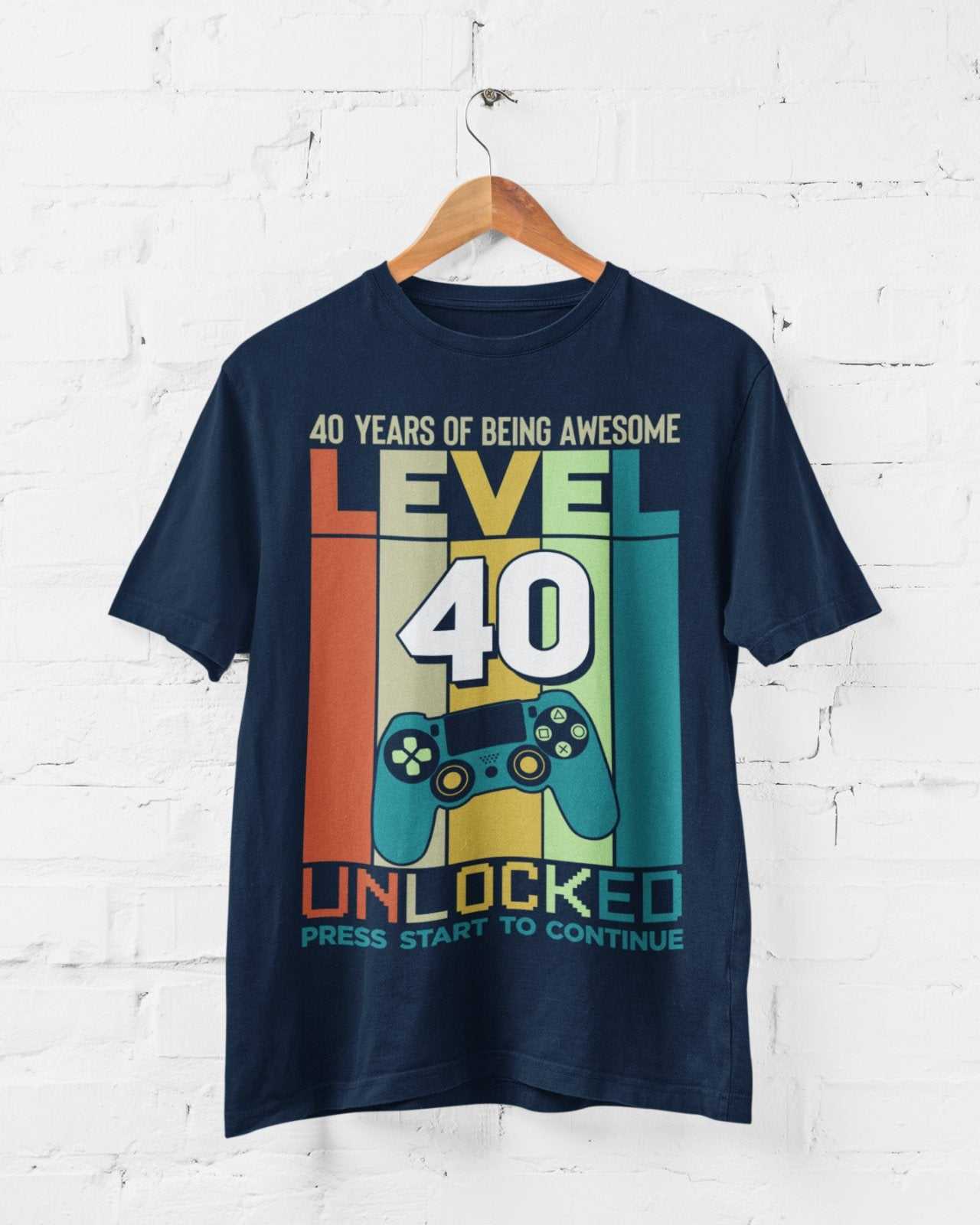 Funny 40th Birthday T Shirt Level 40 Unlocked Gaming Theme Gamer Gift Galaxy Tees