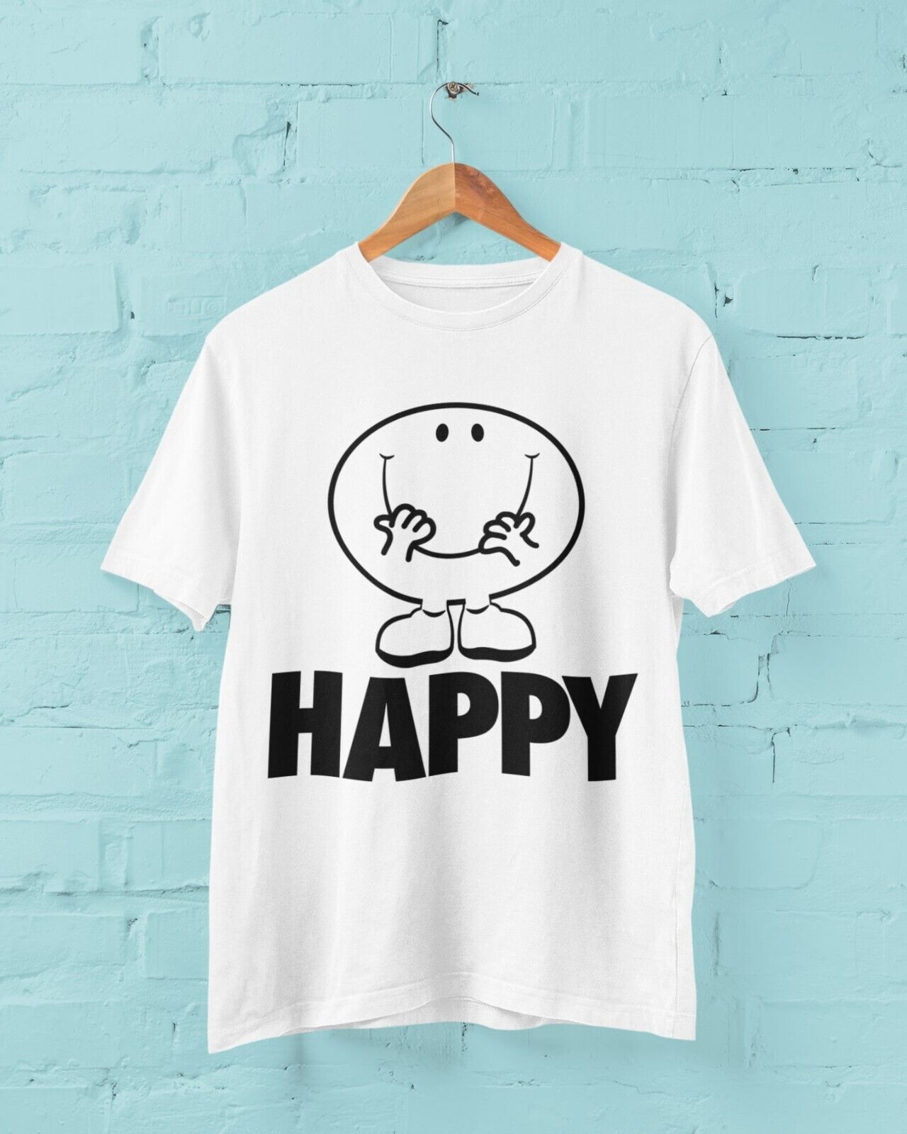 Funny Cartoon HAPPY T Shirt Feel good mental health enjoy joy acceptanGalaxy Tees