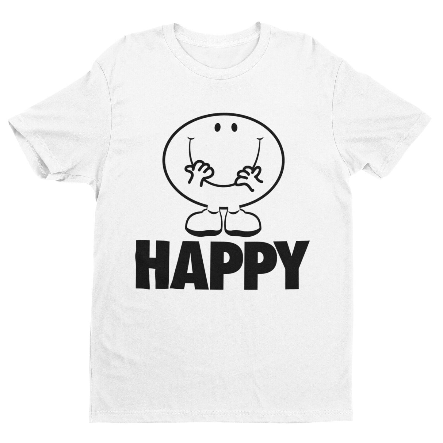Funny Cartoon HAPPY T Shirt Feel good mental health enjoy joy acceptanGalaxy Tees