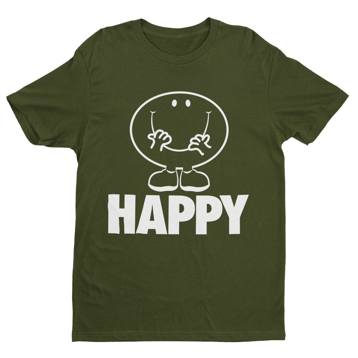 Funny Cartoon HAPPY T Shirt Feel good mental health enjoy joy acceptanGalaxy Tees