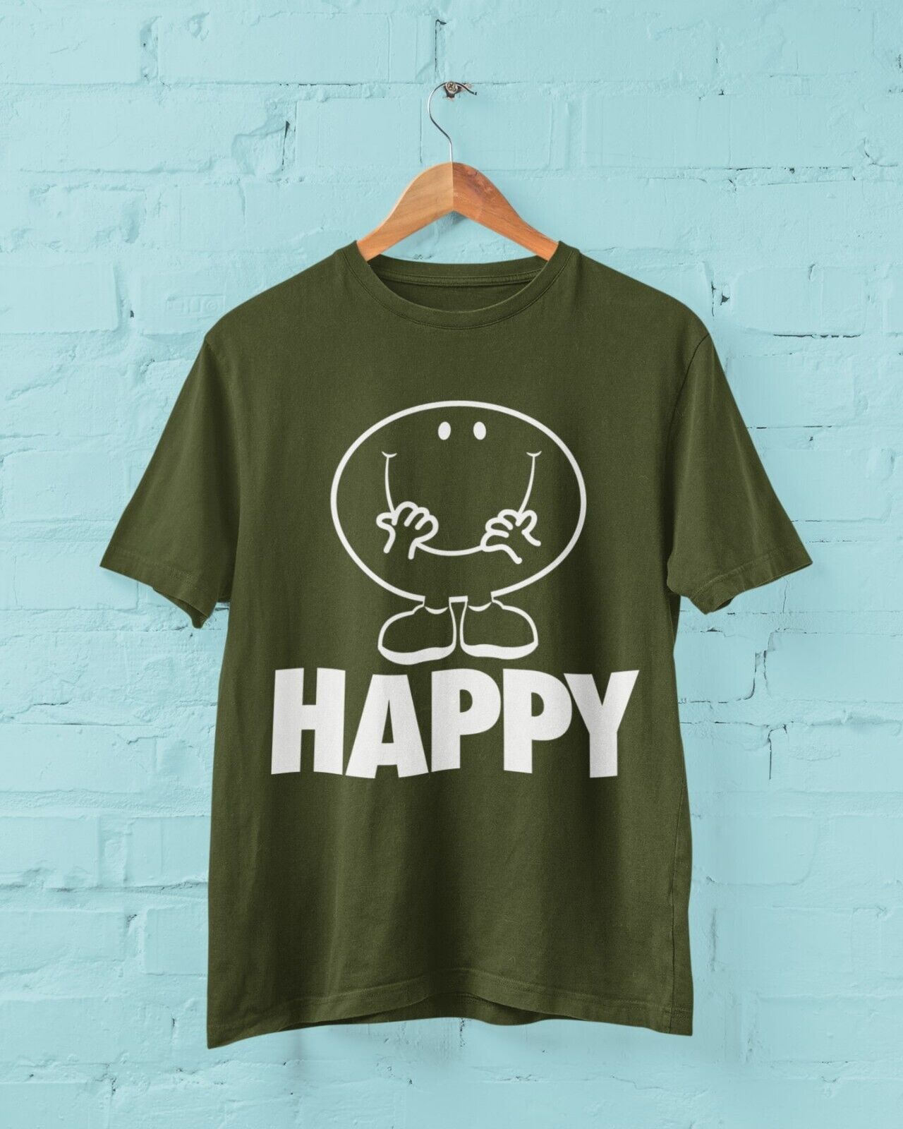 Funny Cartoon HAPPY T Shirt Feel good mental health enjoy joy acceptanGalaxy Tees