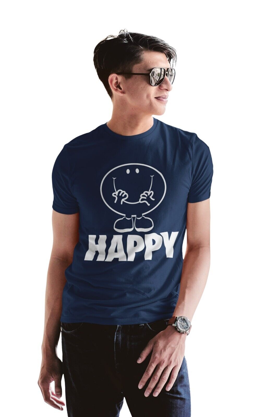 Funny Cartoon HAPPY T Shirt Feel good mental health enjoy joy acceptanGalaxy Tees