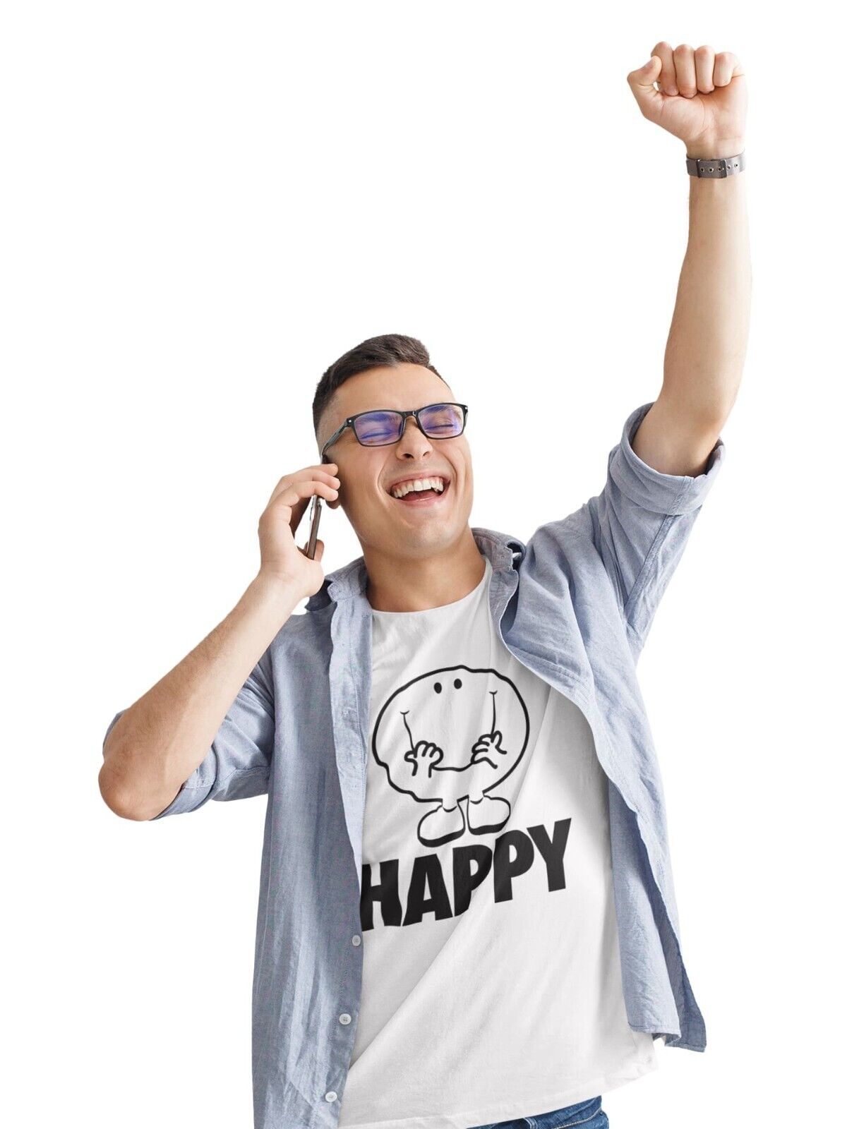 Funny Cartoon HAPPY T Shirt Feel good mental health enjoy joy acceptanGalaxy Tees