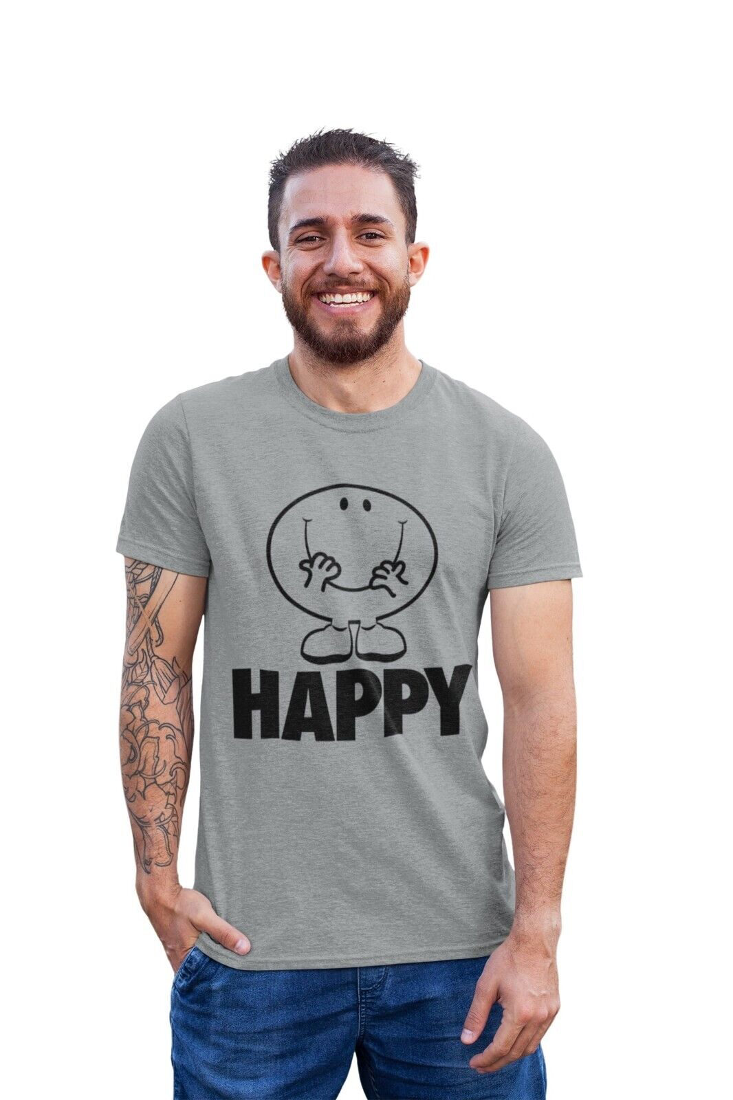 Funny Cartoon HAPPY T Shirt Feel good mental health enjoy joy acceptanGalaxy Tees